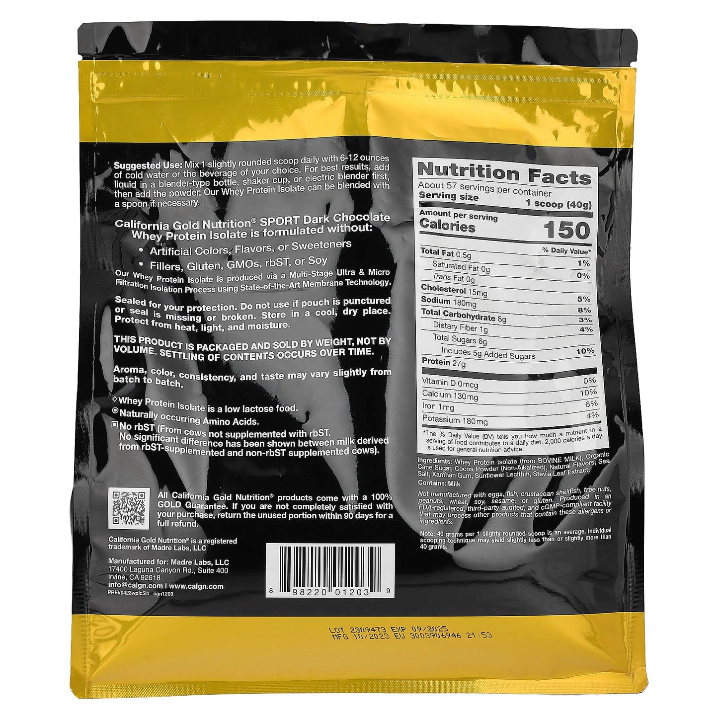 Dark Chocolate Whey Protein Isolate 5 lbs by California Gold Nutrition - Image 2