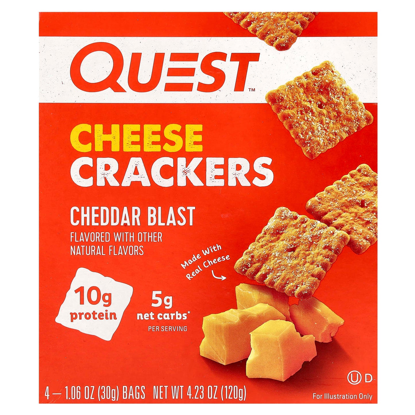 Quest Nutrition, Cheese Crackers, Cheddar Blast, 4 Bags, 1.06 oz (30 g) Each - Image 1