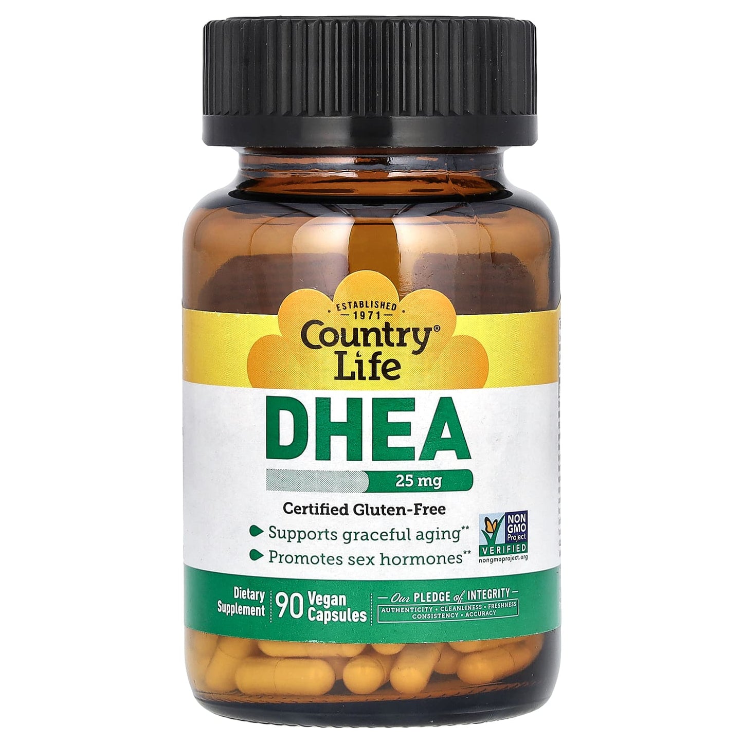 Country Life DHEA 25mg 90 Vegan Capsules for Hormone Support - Image 1