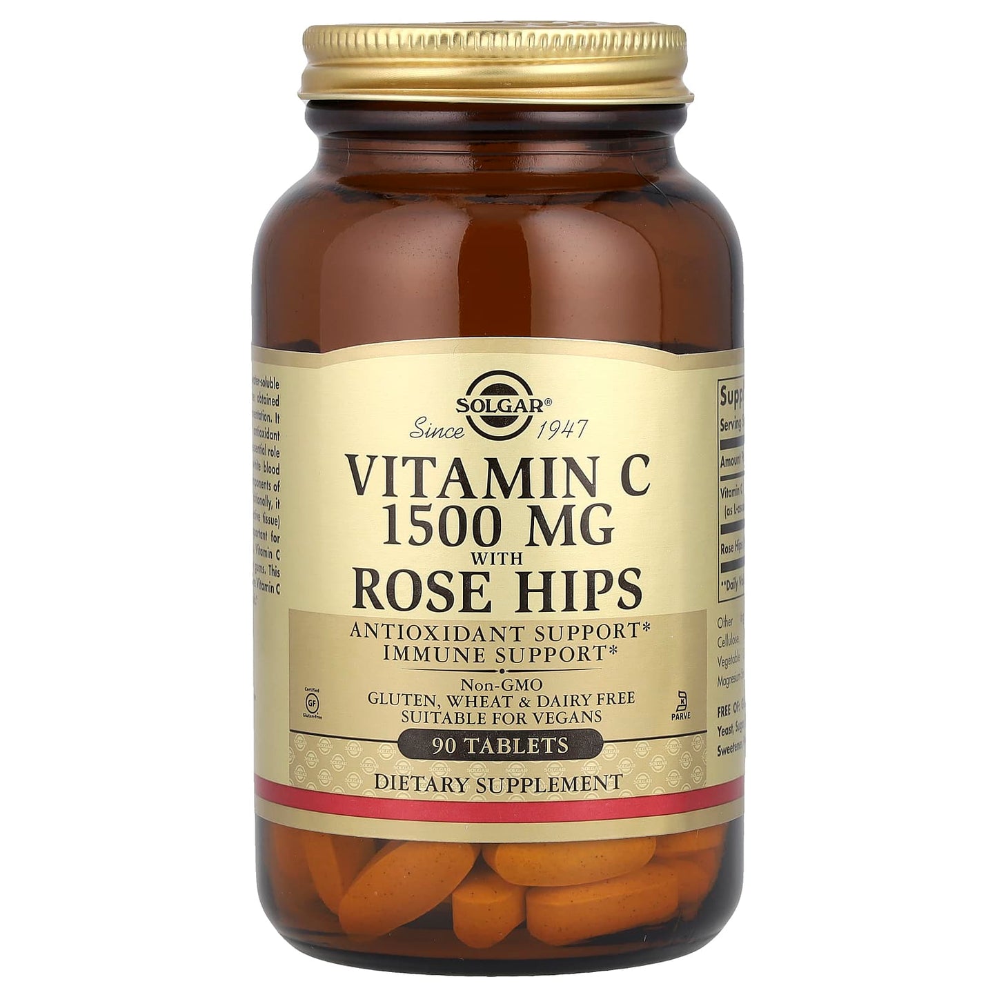 Solgar, Vitamin C with Rose Hips, 1,500 mg, 90 Tablets - Image 1