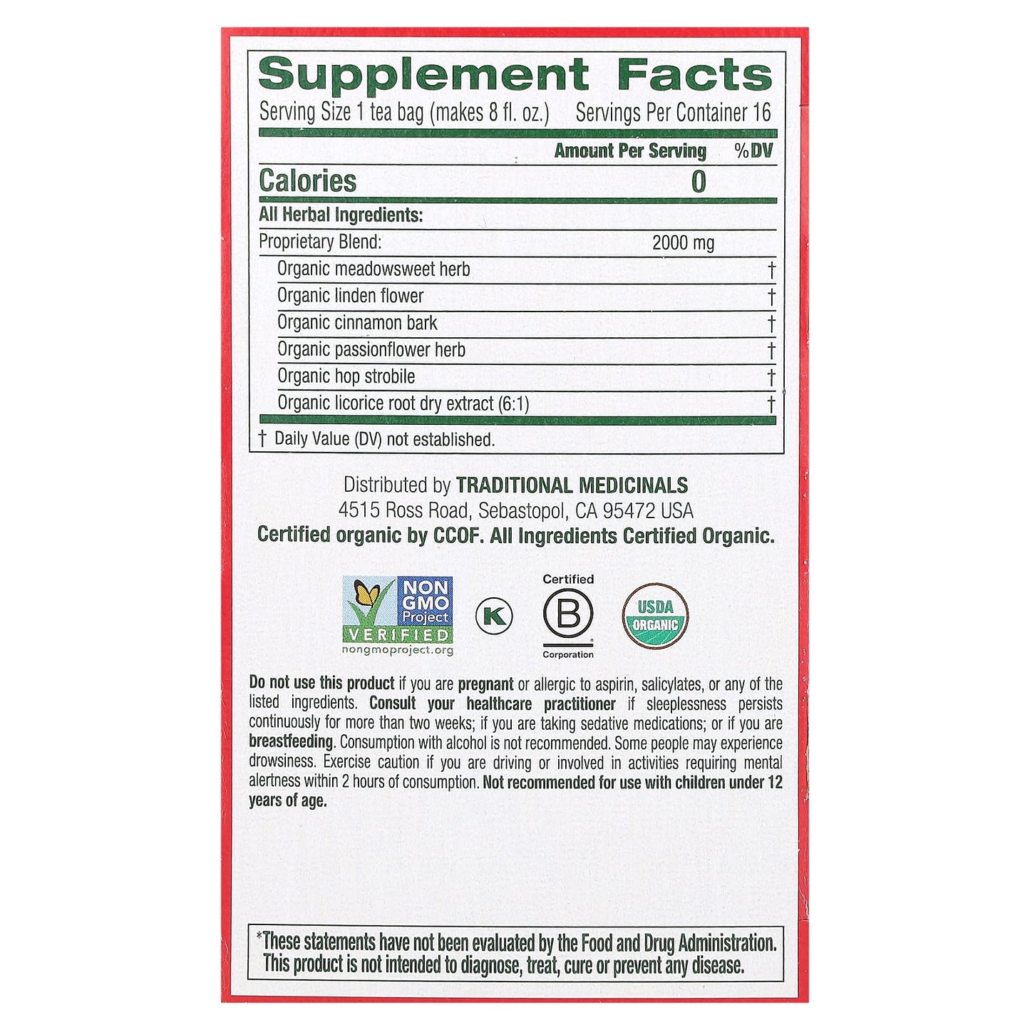 Traditional Medicinals, Organic Cold Care PM, Meadowsweet Cinnamon, Caffeine Free, 16 Wrapped Tea Bags, 1.13 oz (32 g) - Image 2