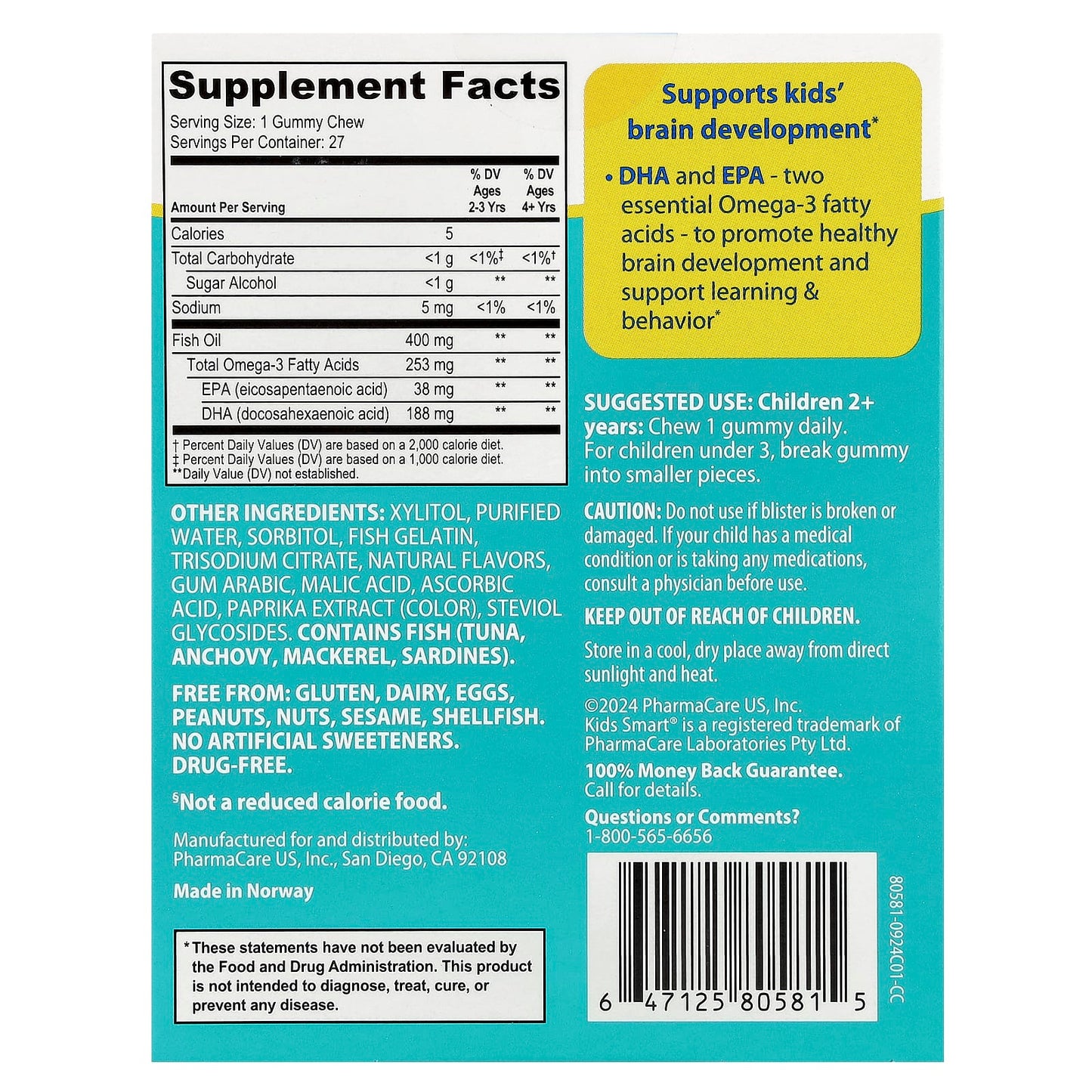 Kids Smart, Vita Gummies, Brain Booster, Sugar-Free, Ages 2+, Tutti Frutti, 27 Gummy Chews - Image 2
