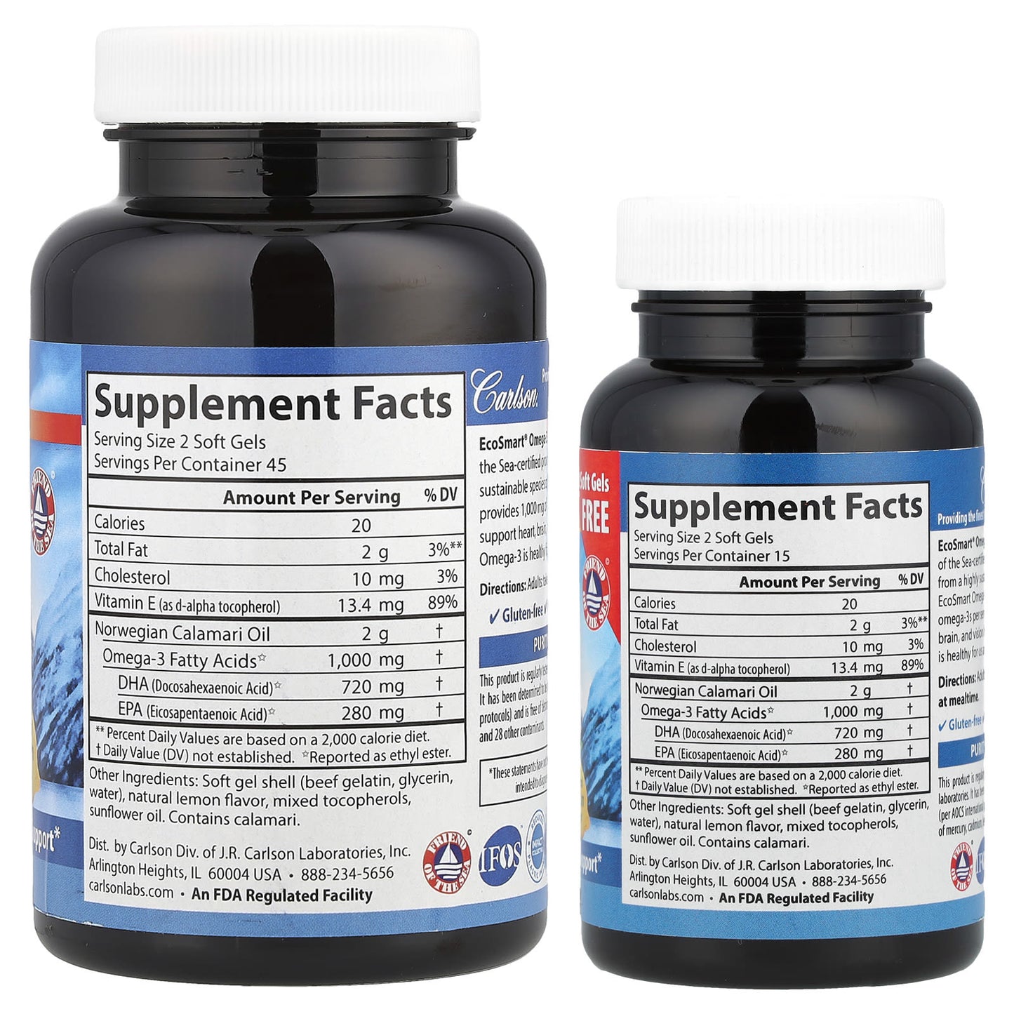 Carlson, Wild Norwegian, EcoSmart® Omega-3, Natural Lemon, 1,000 mg, 120 Soft Gels (500 mg per Soft Gel)