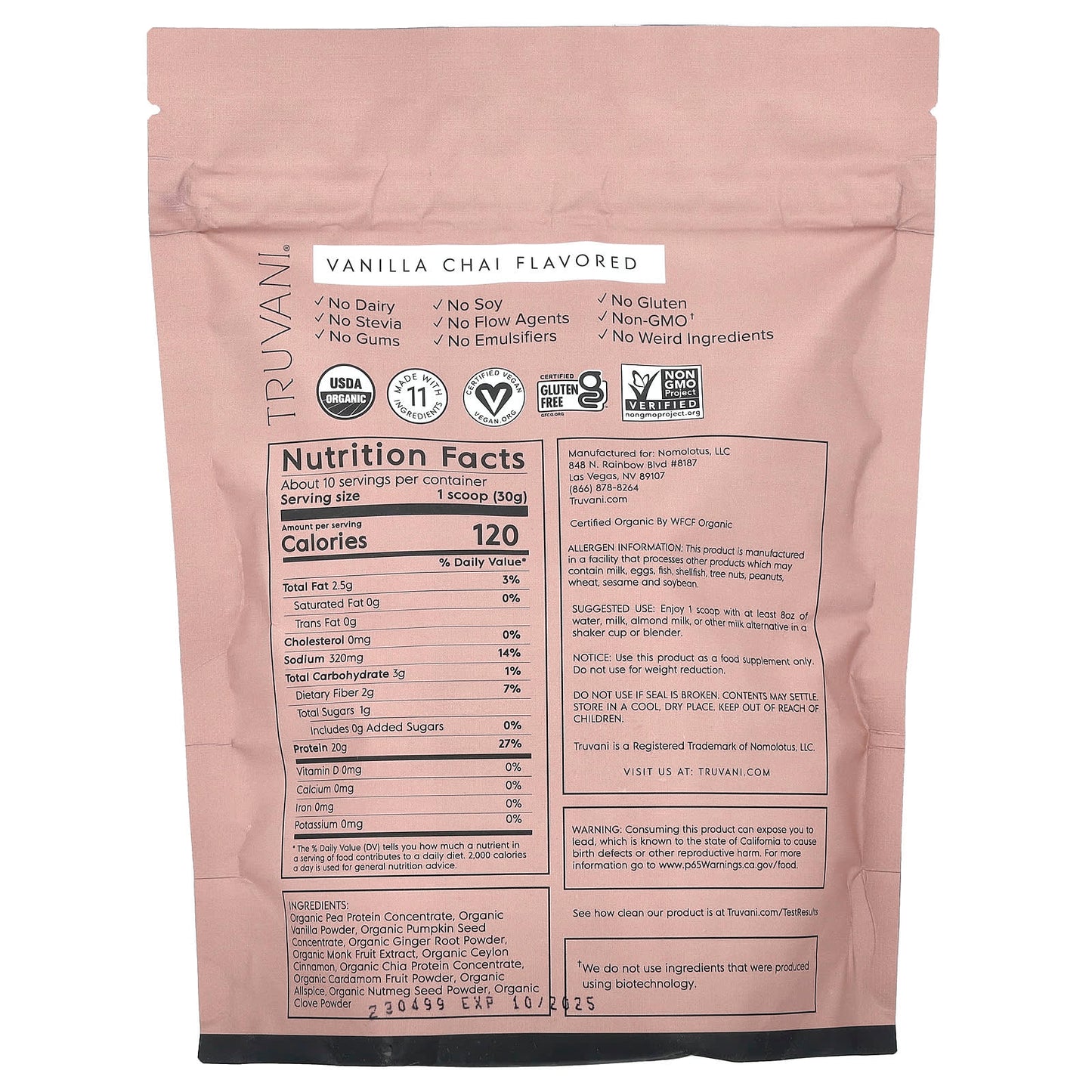 Truvani, Plant Based Protein, Vanilla Chai, 10.79 oz (306 g) - Image 2