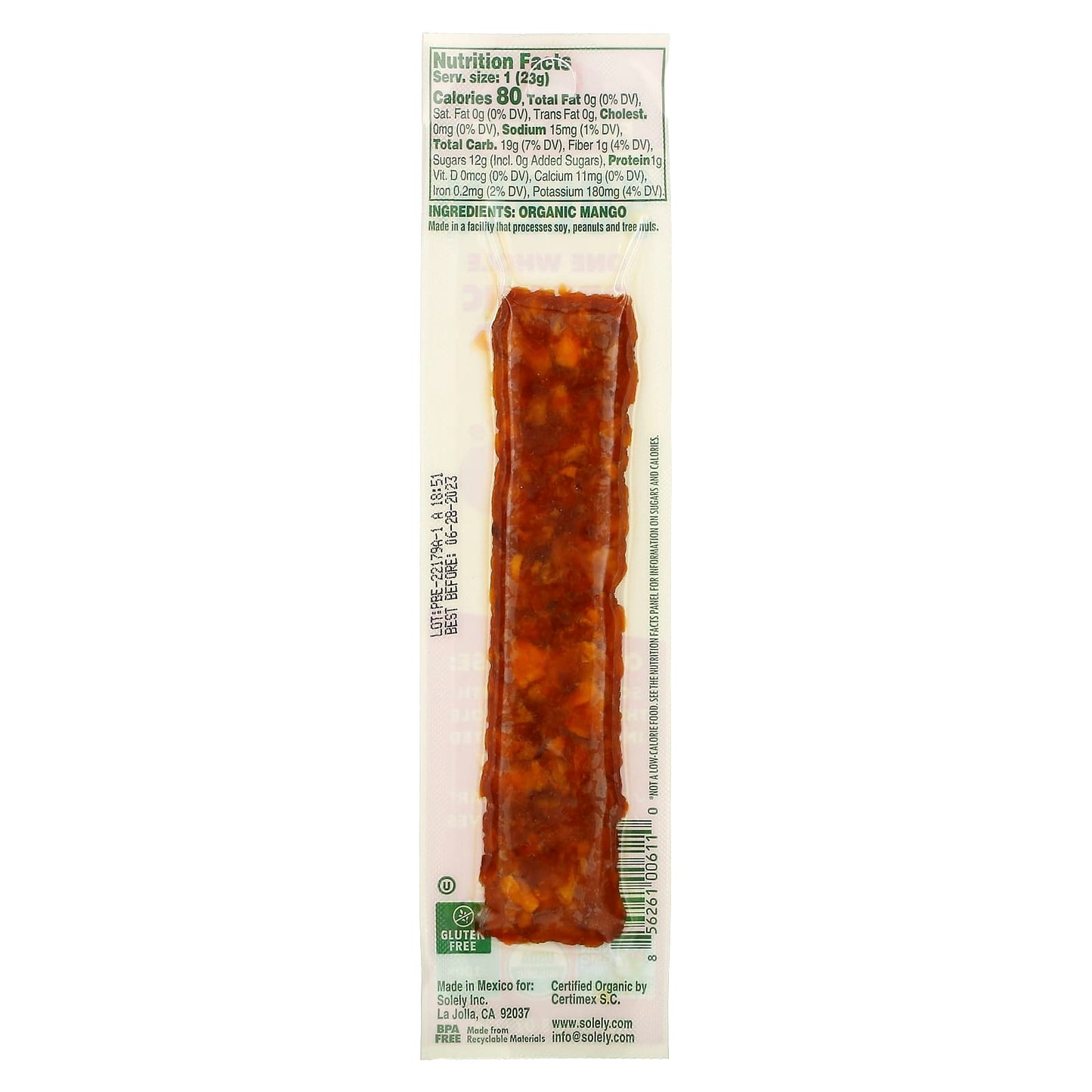 Solely, Fruit Jerky, Organic Mango, 0.8 oz (23 g) - Image 2