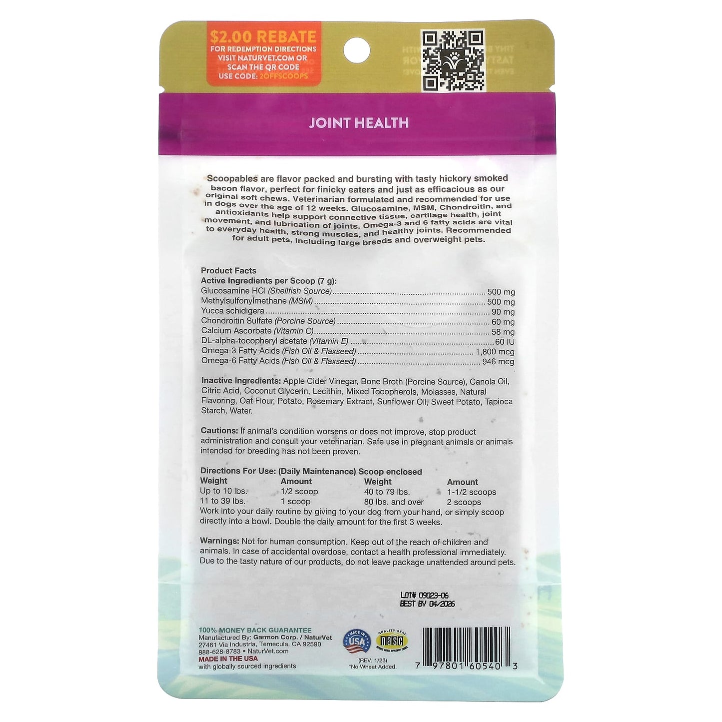 NaturVet, Scoopables, Glucosamine DS Plus Moderate Joint Care, For Dogs, Bacon, 11 oz (315 g)