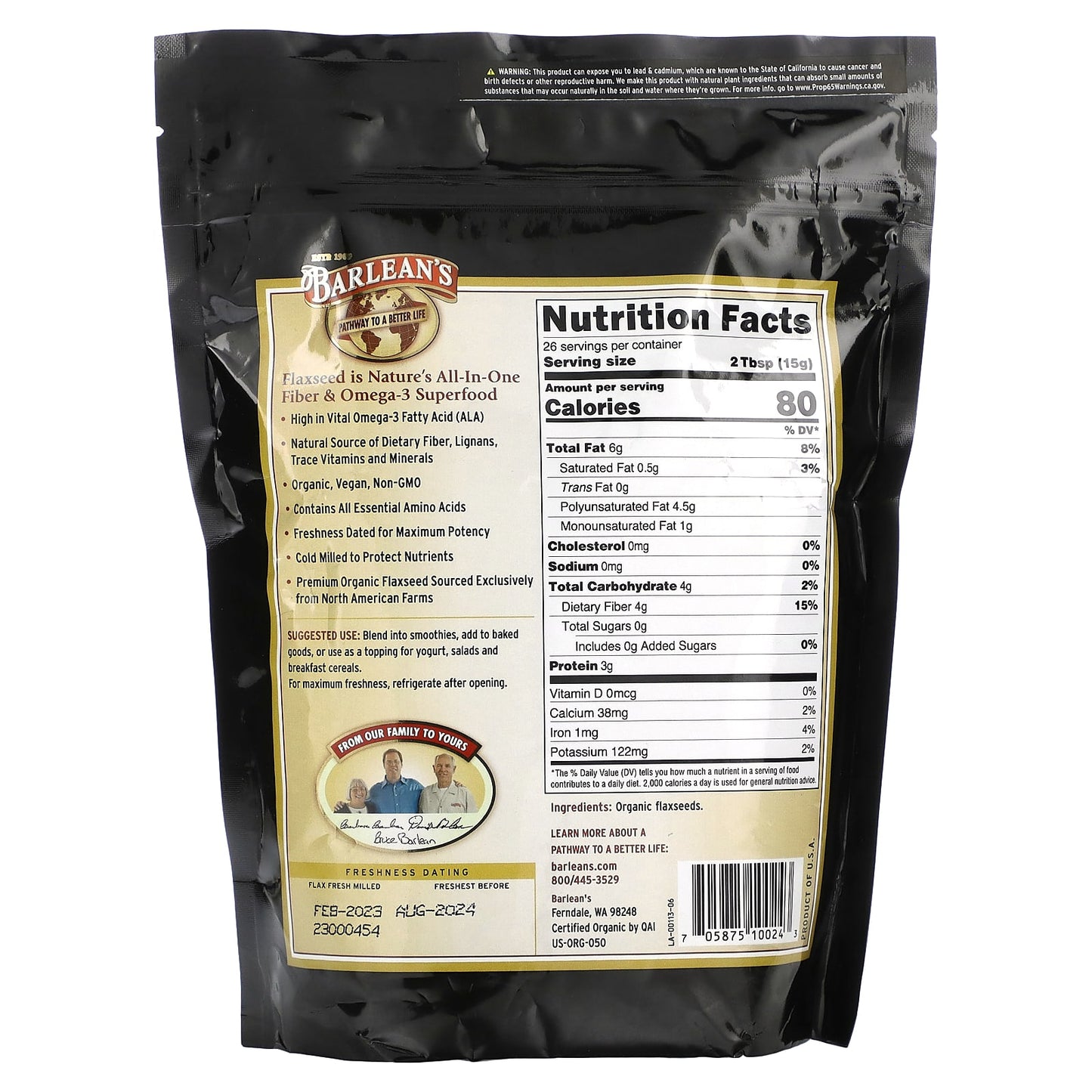 Barlean's Organic Forti-Flax Ground Flaxseed 14 oz - Premium Omega-3 Superfood - Image 2