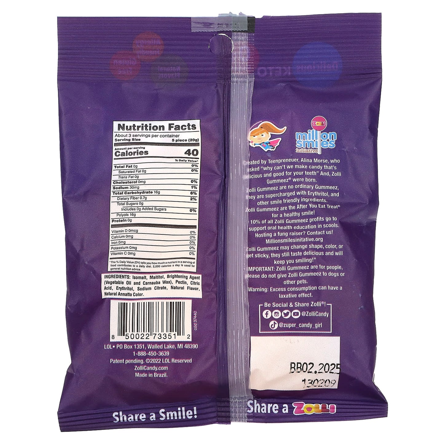 Zollipops, Zolli Gummeez, Peach, 1.94 oz (55 g) - Image 2