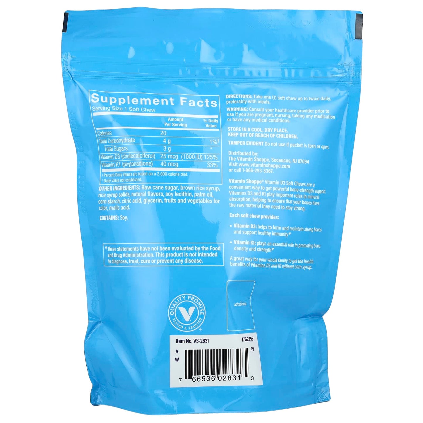 The Vitamin Shoppe, Vitamin D3, Mixed Berry , 25 mcg (1,000 IU) , 60 Soft Chews - Image 2