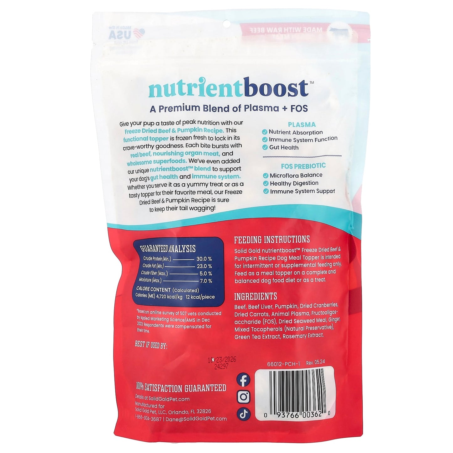 Solid Gold, Nutrientboost™, Freeze Dried Raw Meal Topper, For Dogs, All Ages, Beef & Pumpkin Recipe, 12.5 oz (354 g) - Image 2