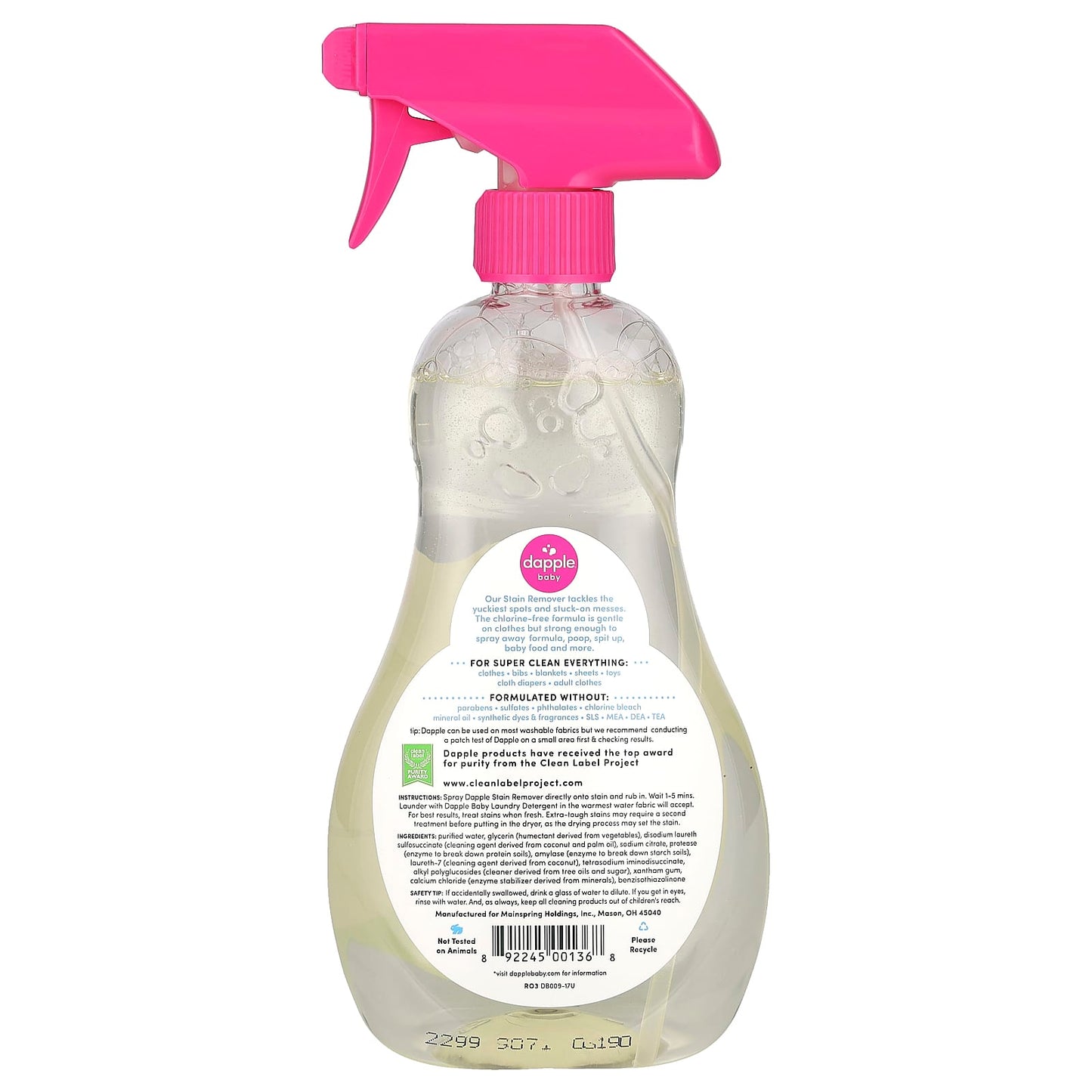 Dapple Baby Stain Remover Spray, Fragrance-Free, Non-Toxic & Gentle - Image 2