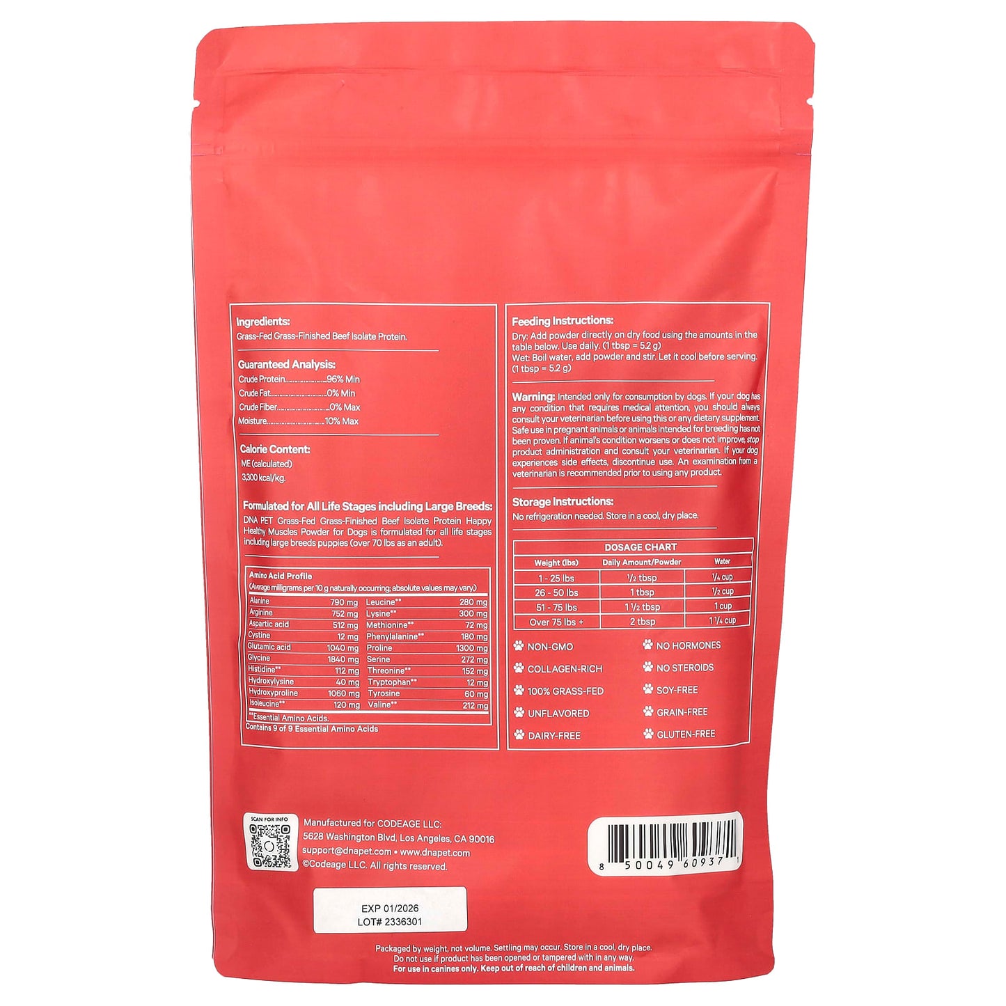 Codeage, DNA Pet, Happy Healthy Muscles, For Dogs, Unflavored, 10.58 oz (300 g)