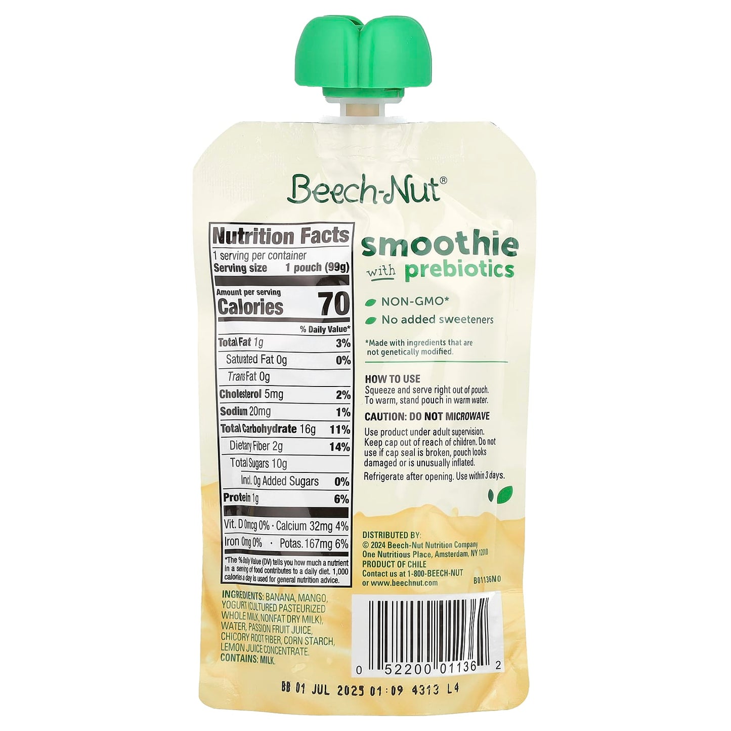 Beech-Nut Toddler Smoothie with Prebiotics, Banana, Mango - Image 2