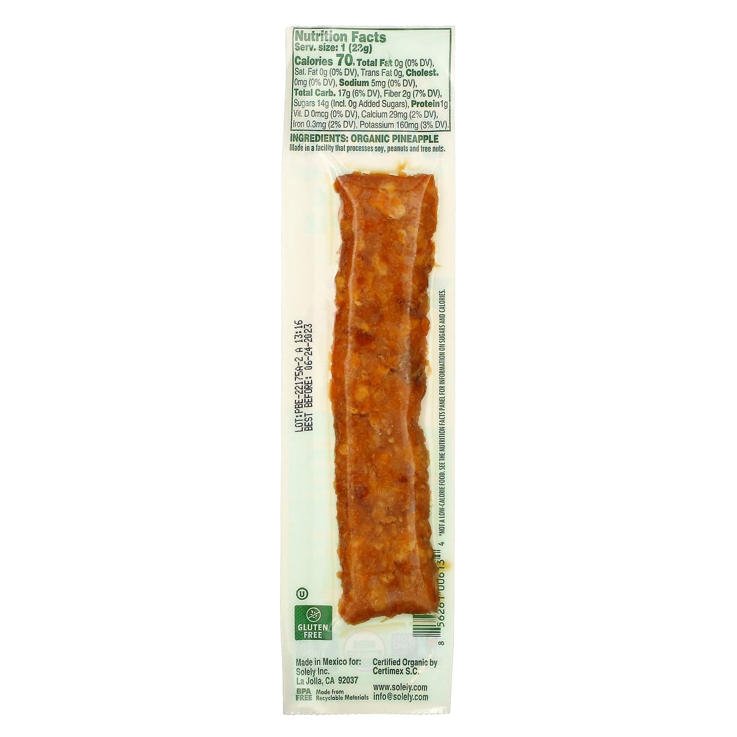 Solely, Fruit Jerky, Organic Pineapple, 0.8 oz (23 g) - Image 2