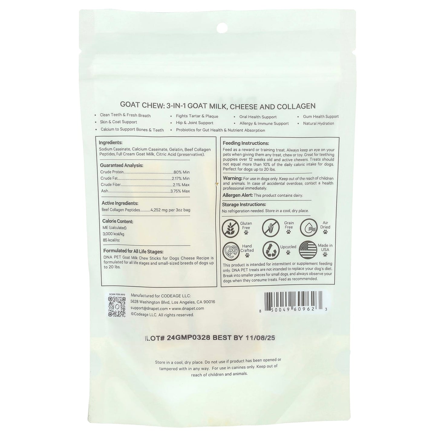 Codeage, DNA Pet, Goat Milk Chew Stick, For Dogs, Small, 3 Count, 3 oz (85 g)