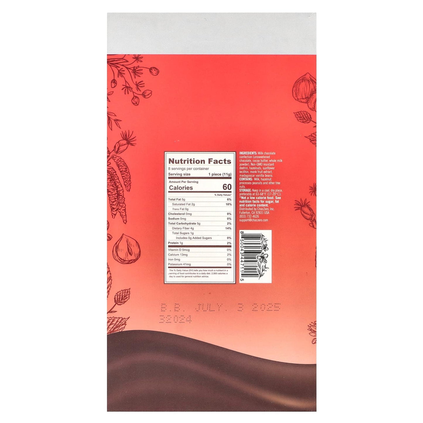 Delicious Keto Hazelnut Milk Chocolate Bars by ChocZero - 8 Mini Bars - Image 2
