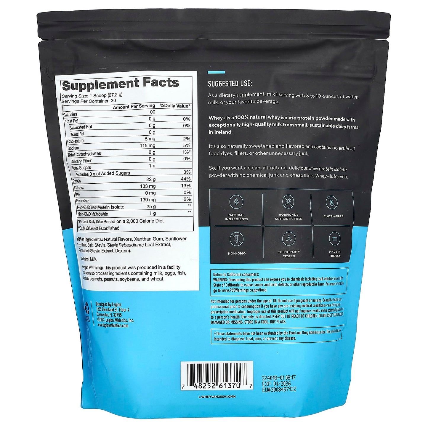 Legion Athletics, Whey+, Whey Protein Powder, French Vanilla, 1.8 lbs (816 g) - Image 2