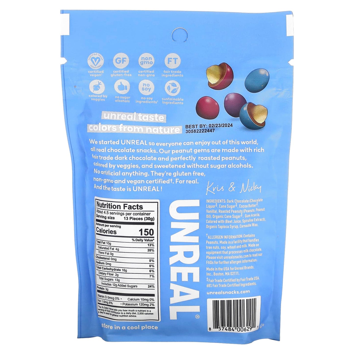 Unreal, Dark Chocolate Peanut Gems, 5 oz (142 g) - Image 2