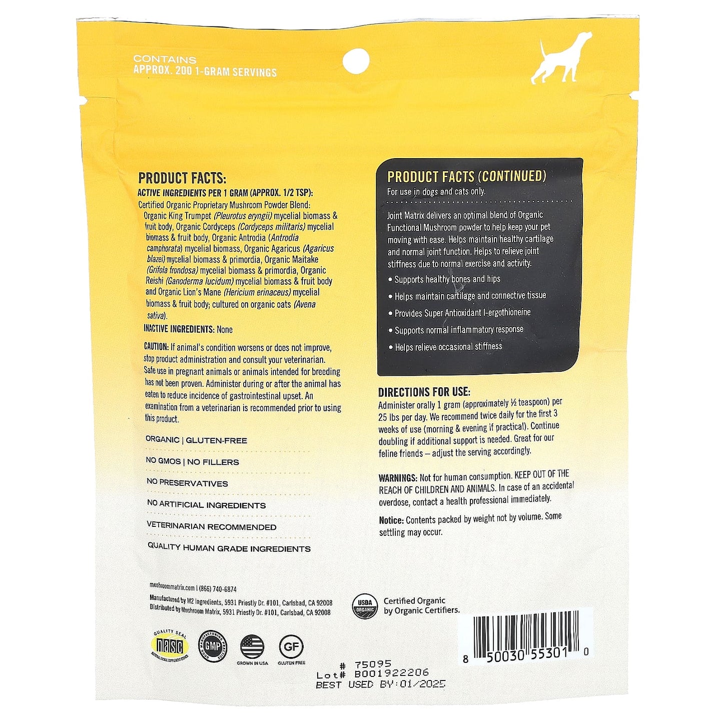 Mushroom Matrix Canine, Joint, Certified Organic Mushroom Powder, For 50 lb Pet, For Dogs and Cats, 7.1 oz (200 g)