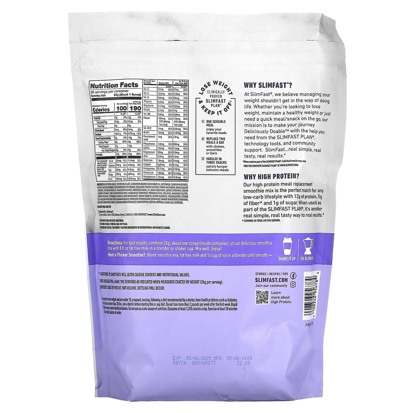 SlimFast, High Protein, Meal Replacement Smoothie Mix, Creamy Chocolate, 1.49 lb (676 g) - Image 2