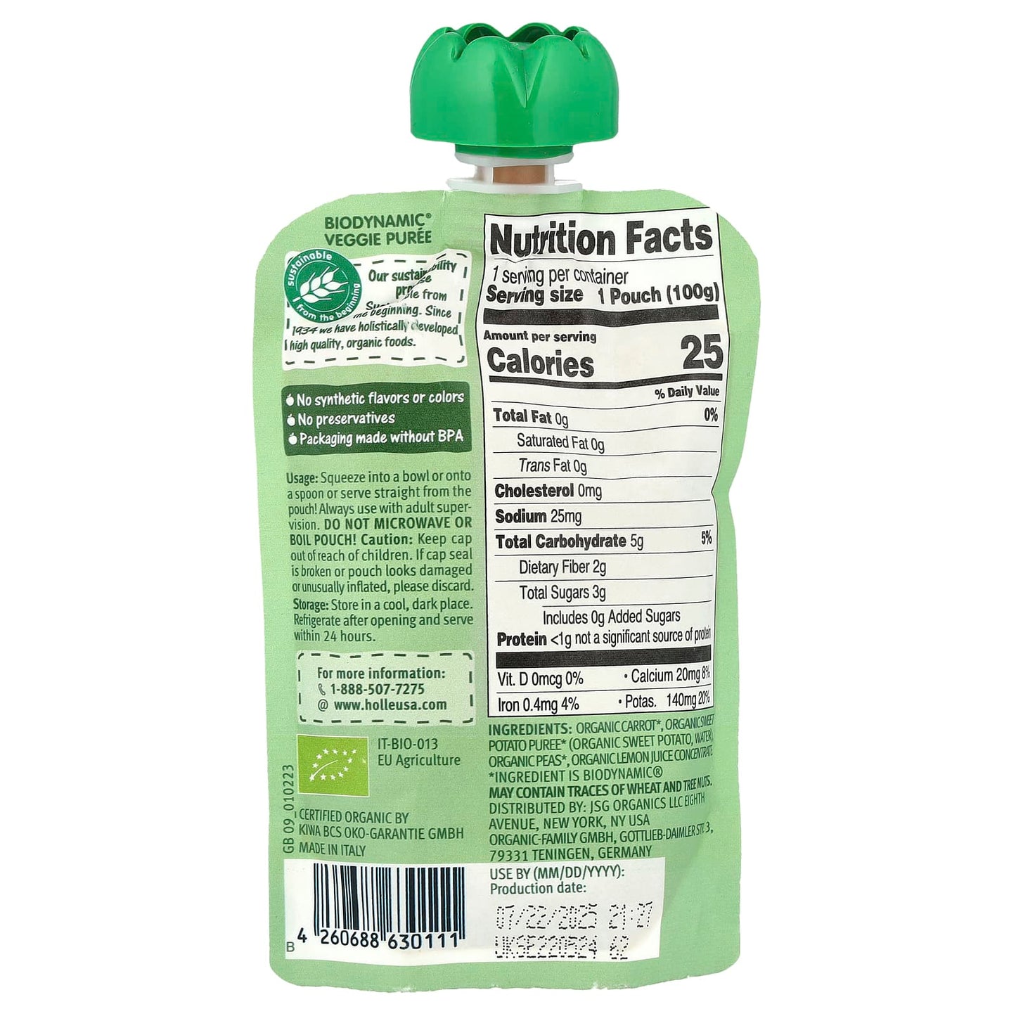 Holle Organic Baby Food - Carrot, Sweet Potato & Peas for 6+ Months - Image 2