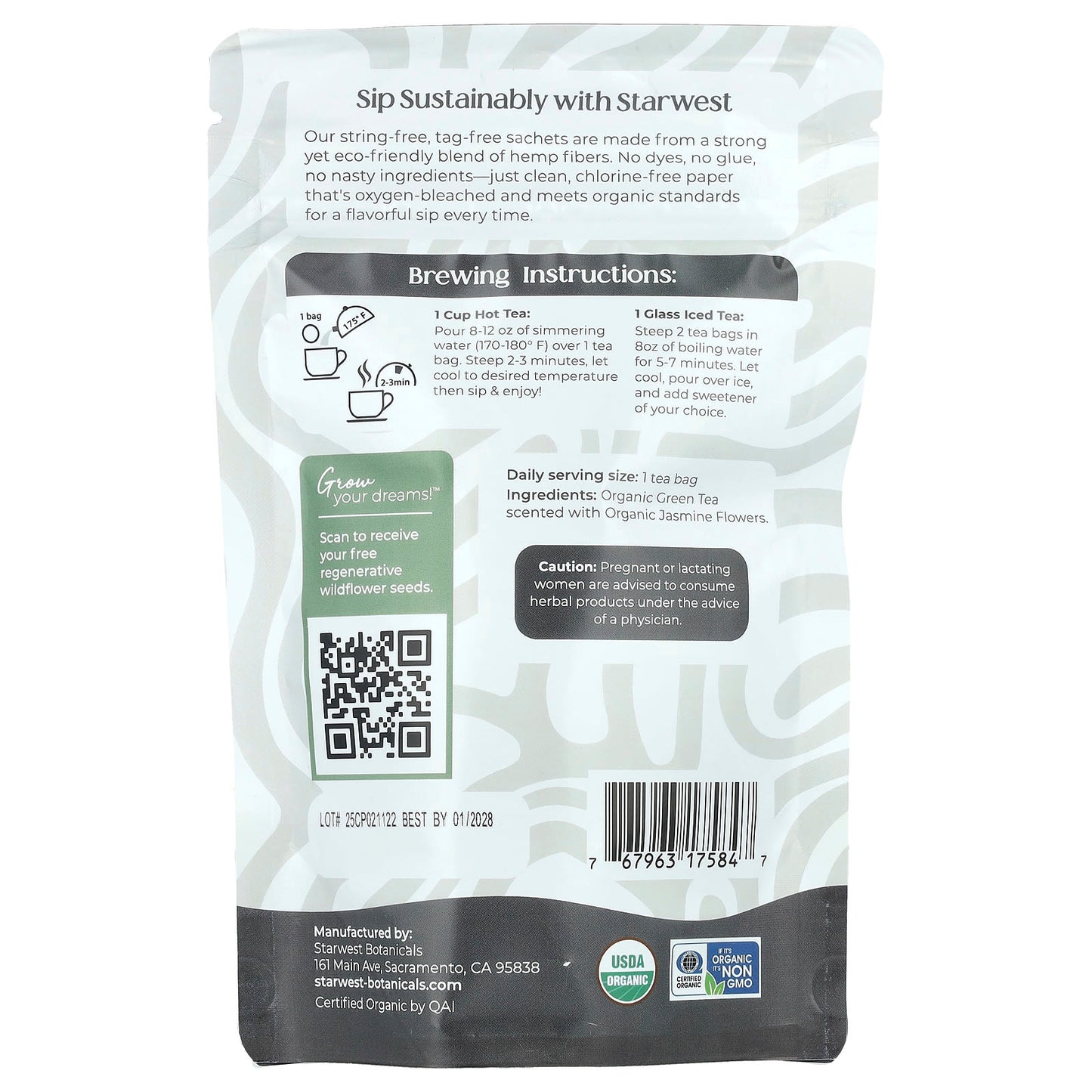 Starwest Botanicals, Organic Jasmine Tea, 20 Tea Bags, 1.4 oz (40 g) - Image 2