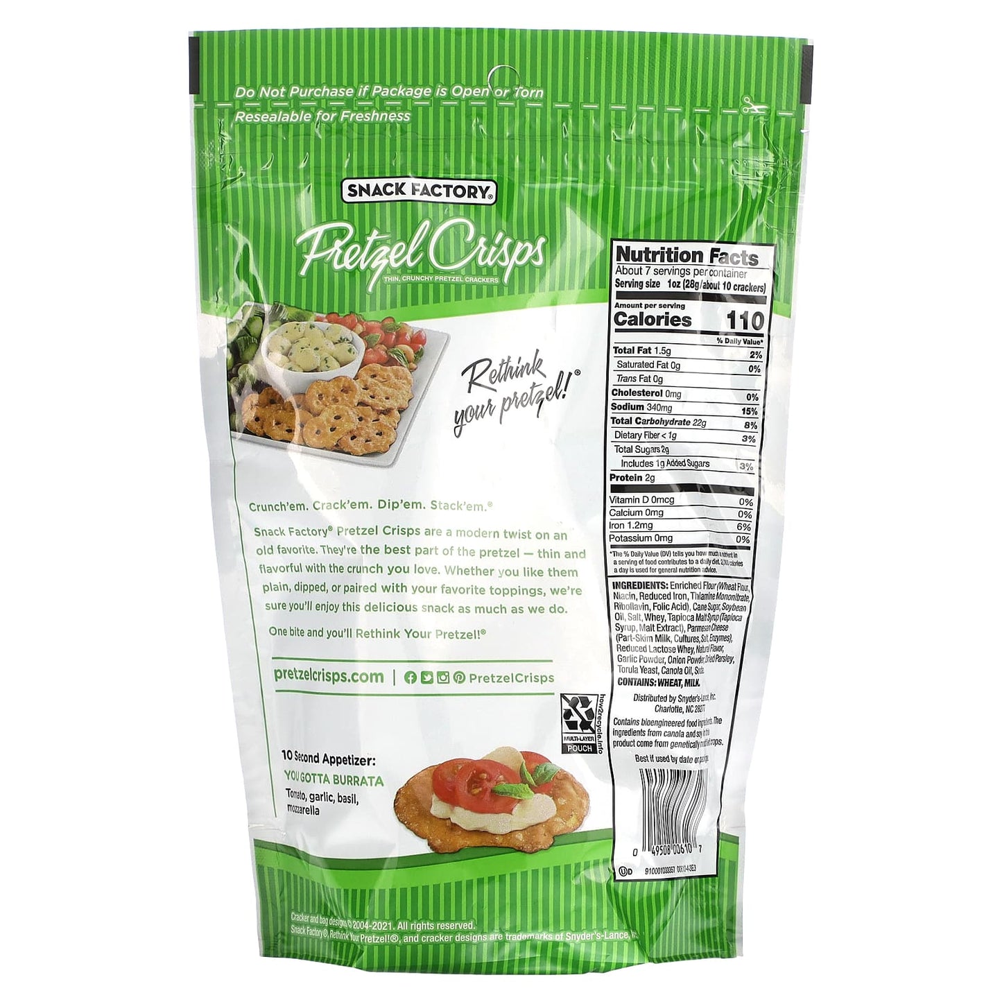 Snack Factory, Pretzel Crisps, Garlic Parmesan, Deli Style, 7.2 oz (204 g) - Image 2