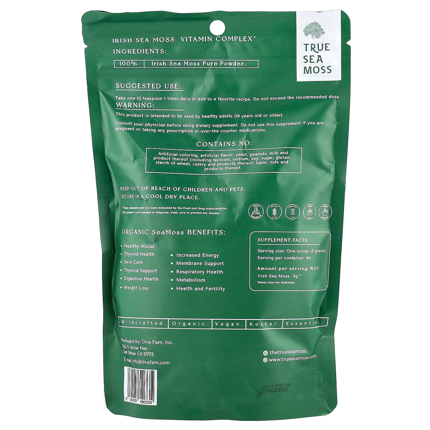 True Sea Moss, Premium Vitamin Complex Sea Moss Powder, 8 oz (227 g) - Image 2