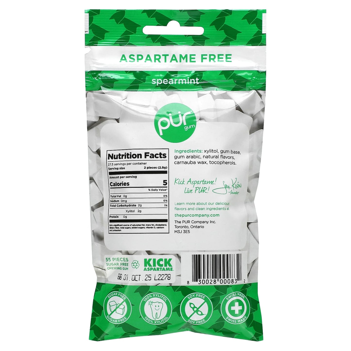 The PUR Company, Chewing Gum, Spearmint, 55 Pieces, 2.72 oz (77 g) - Image 2