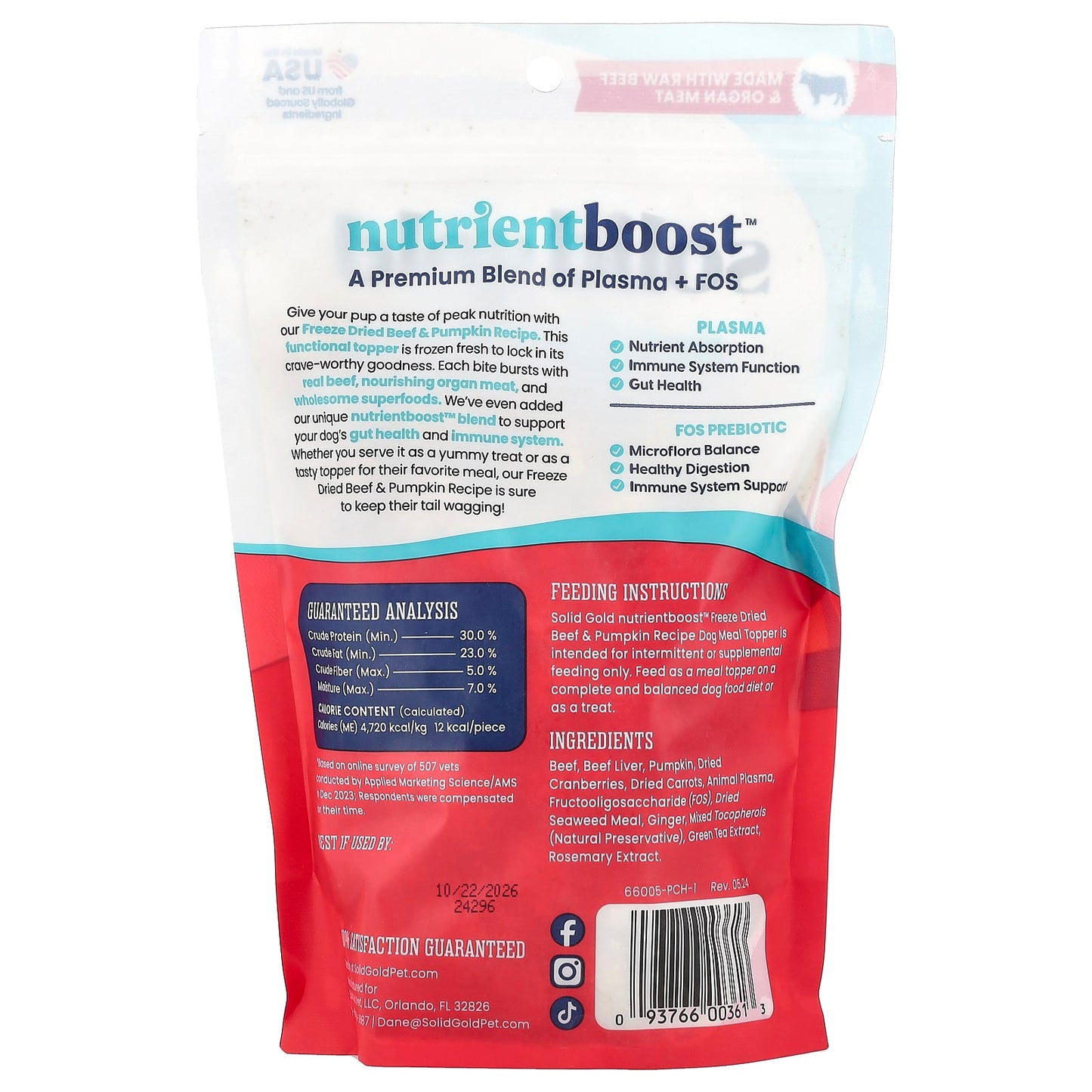 Solid Gold, Freeze Dried Raw Meal Topper, For Dogs, All Ages, Beef & Pumpkin Recipe, 5.5 oz (155 g) - Image 2