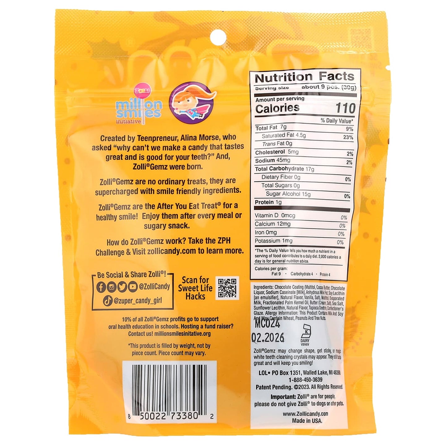 Zollipops, Zolli Gemz®, Milk Chocolate Covered Caramel, 3 oz (85 g)