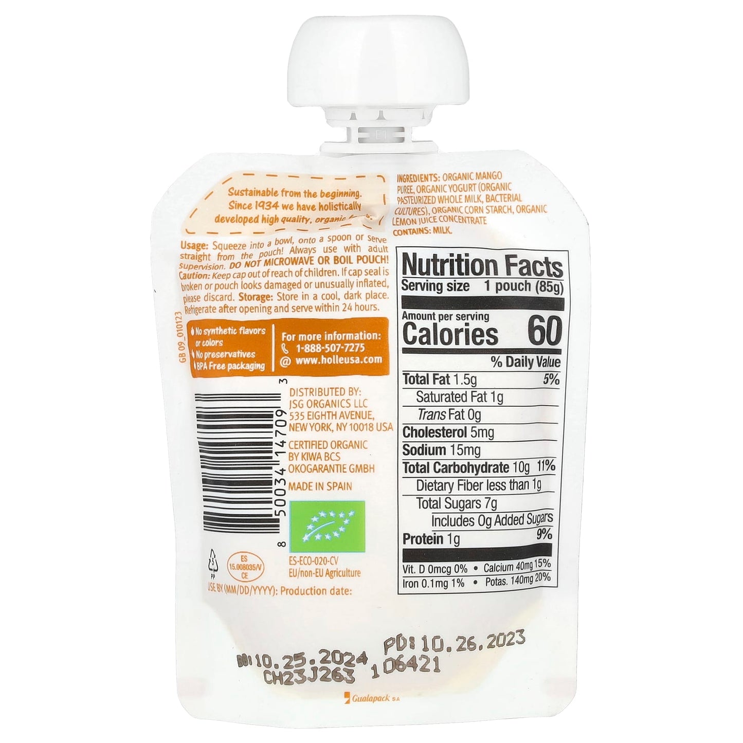 Holle Organic Yogurt with Mango for Babies & Toddlers, 8+ Months, 3 oz (85g) - Image 2