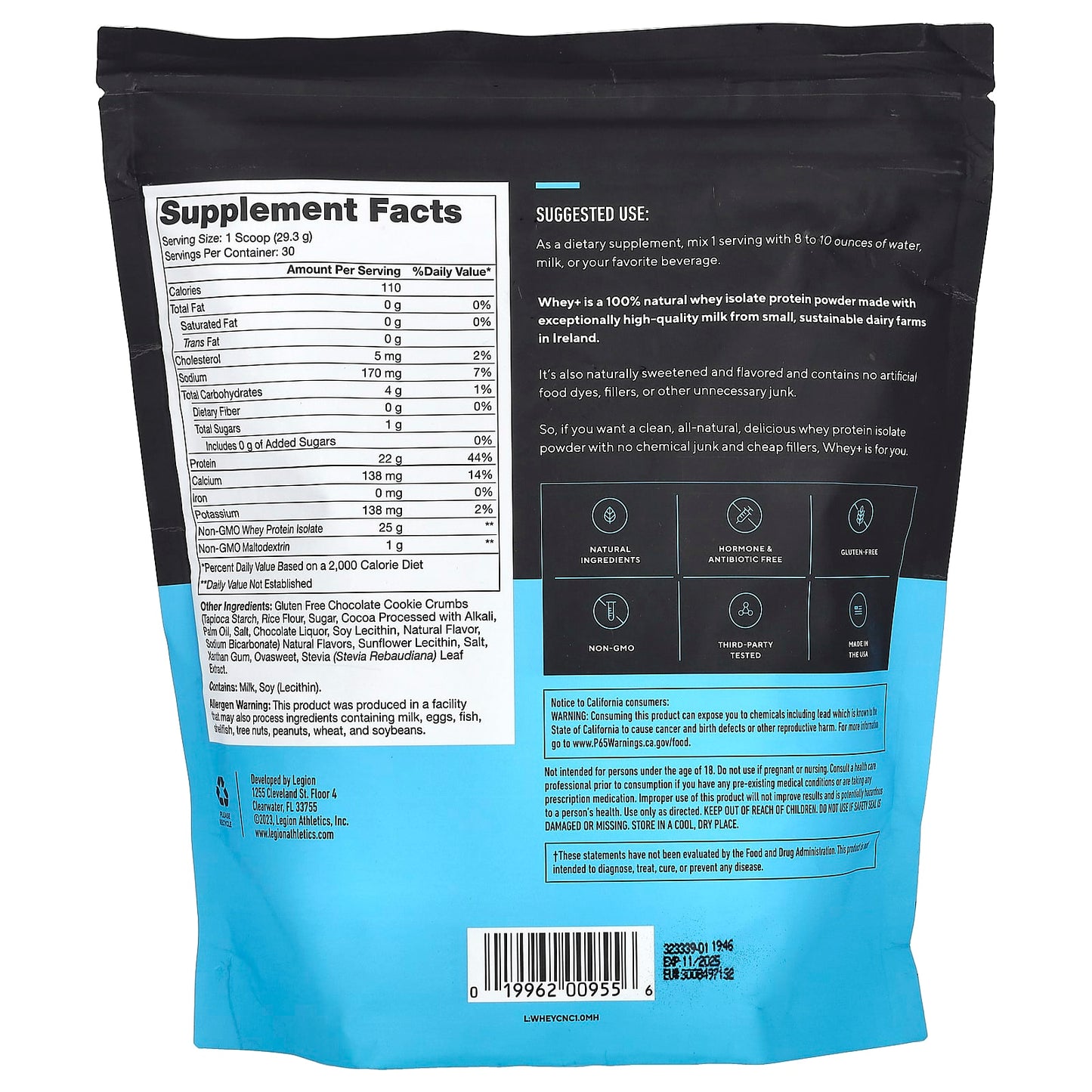 Legion Athletics, Whey+, Whey Protein Powder, Cookies & Cream, 1.94 lbs (879 g) - Image 2