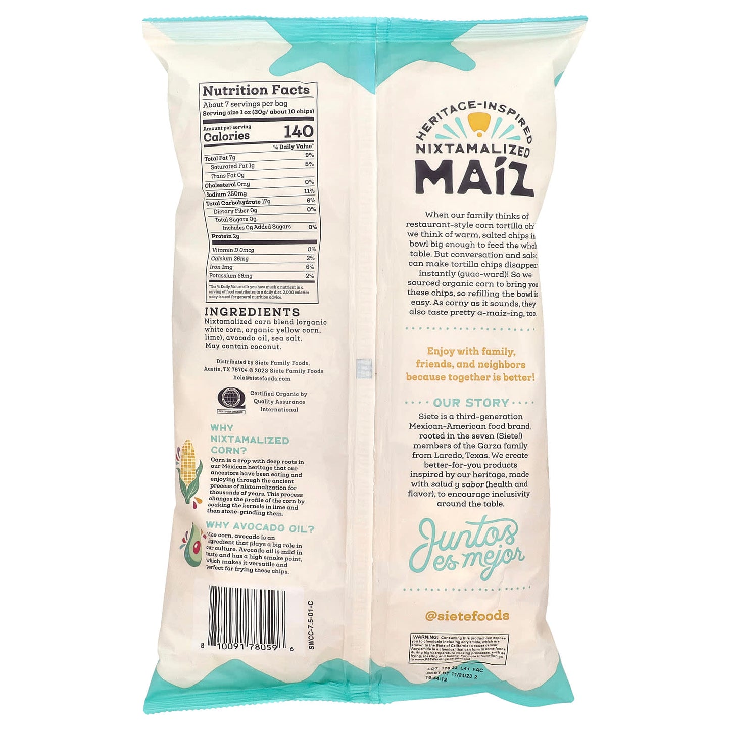 Siete, Maiz Totopos Corn Tortilla Chips, Sea Salt, 7.5 oz (212.6 g) - Image 2