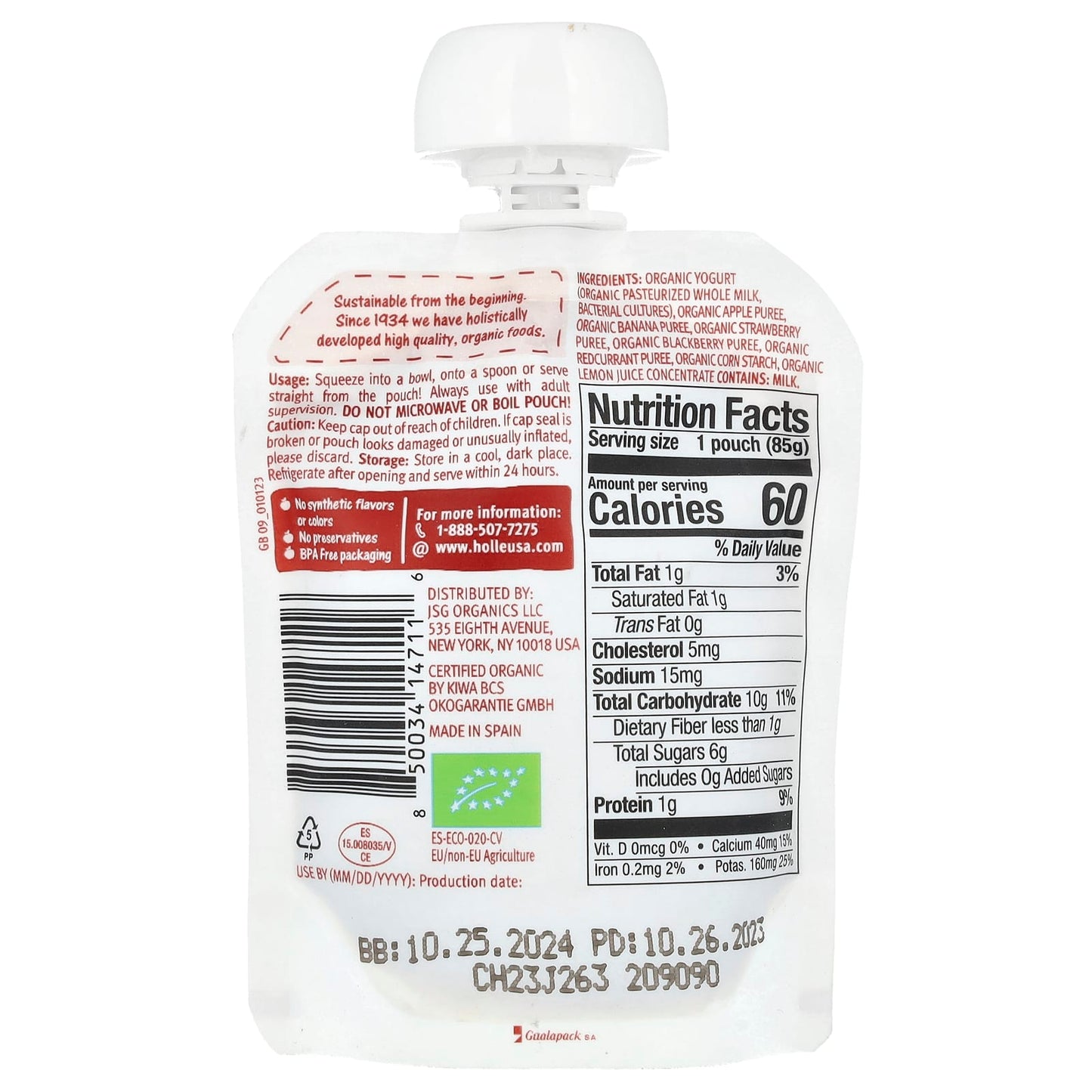 Holle Organic Yogurt for Babies with Apple, Banana & Berries, 8+ months, 3 oz - Image 2