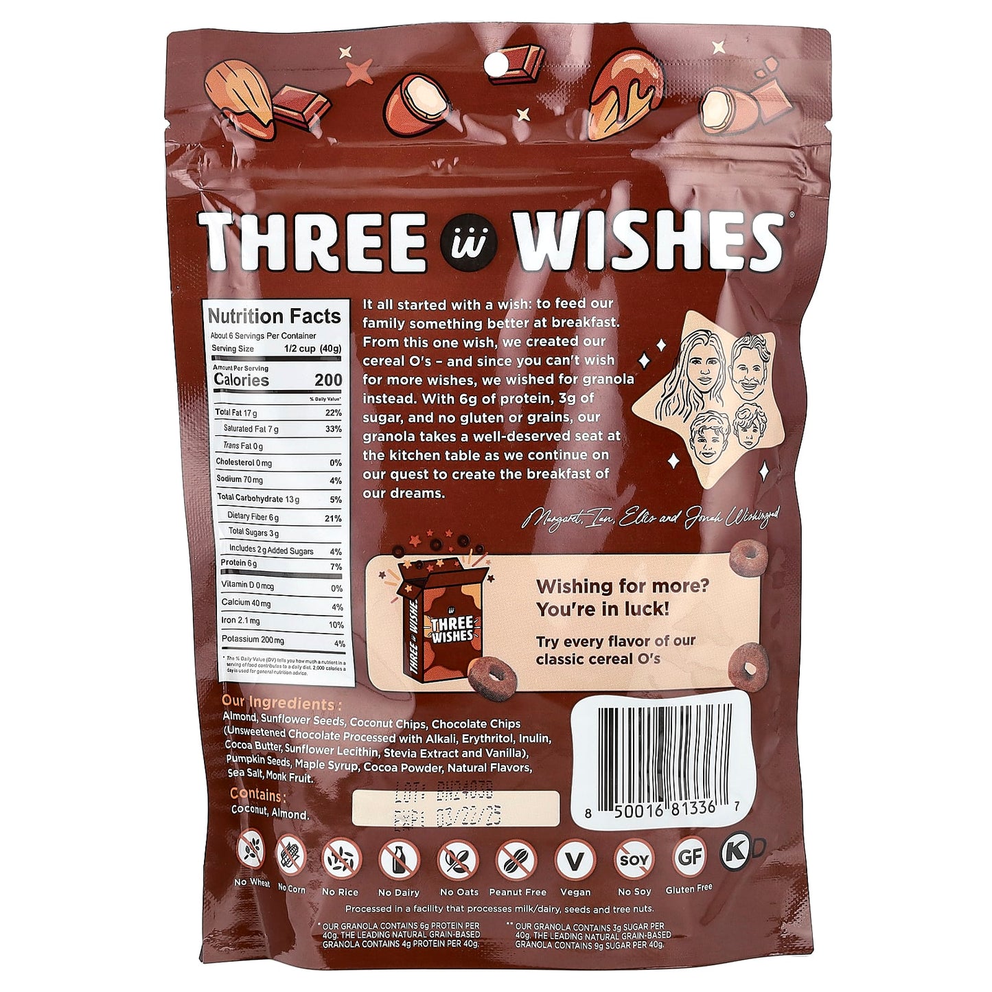 Three Wishes, Grain Free Granola, Chocolate Almond, 8 oz ( 227 g) - Image 2