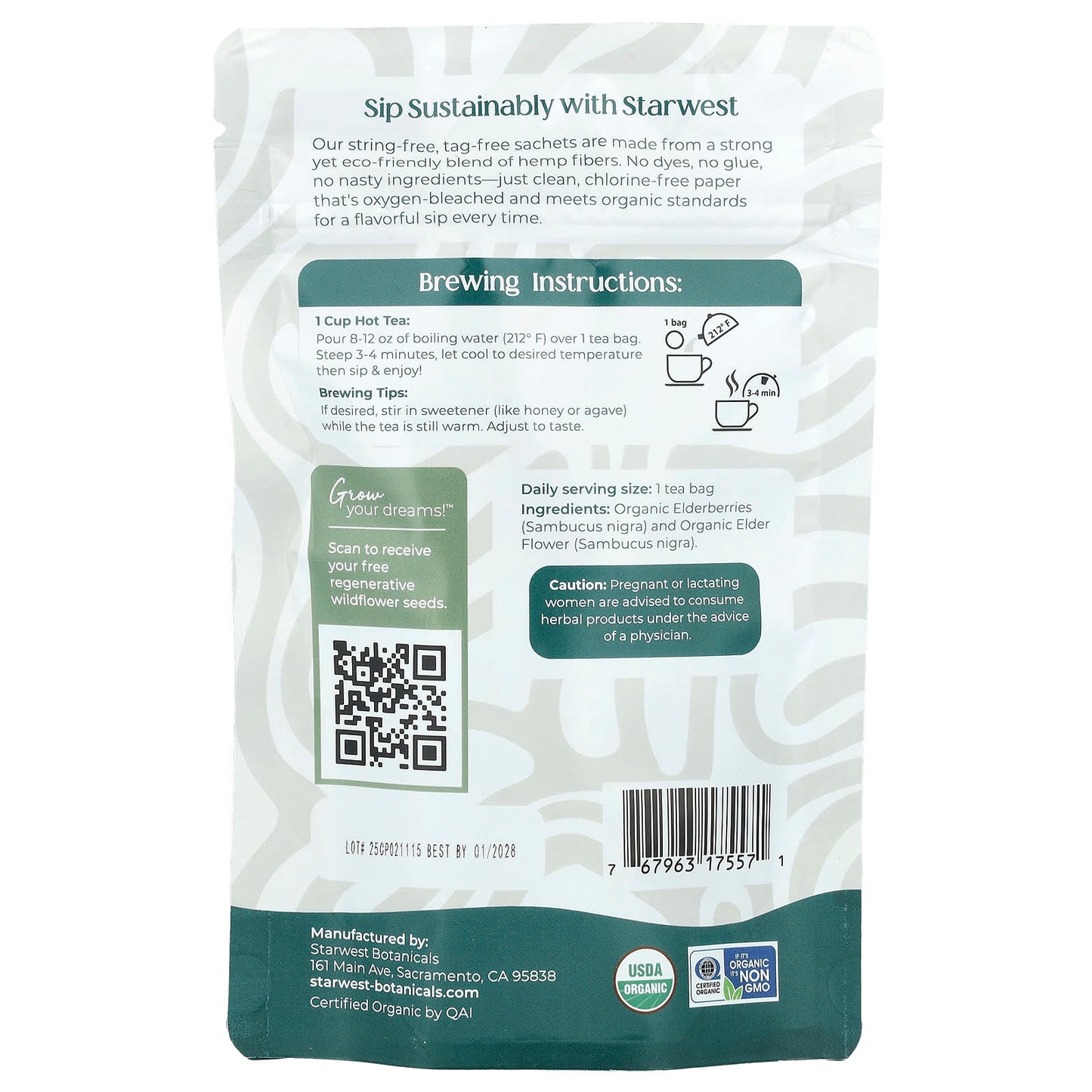 Starwest Botanicals, Organic Elderberry Tea, 20 Tea Bags, 1.4 oz (40 g) - Image 2