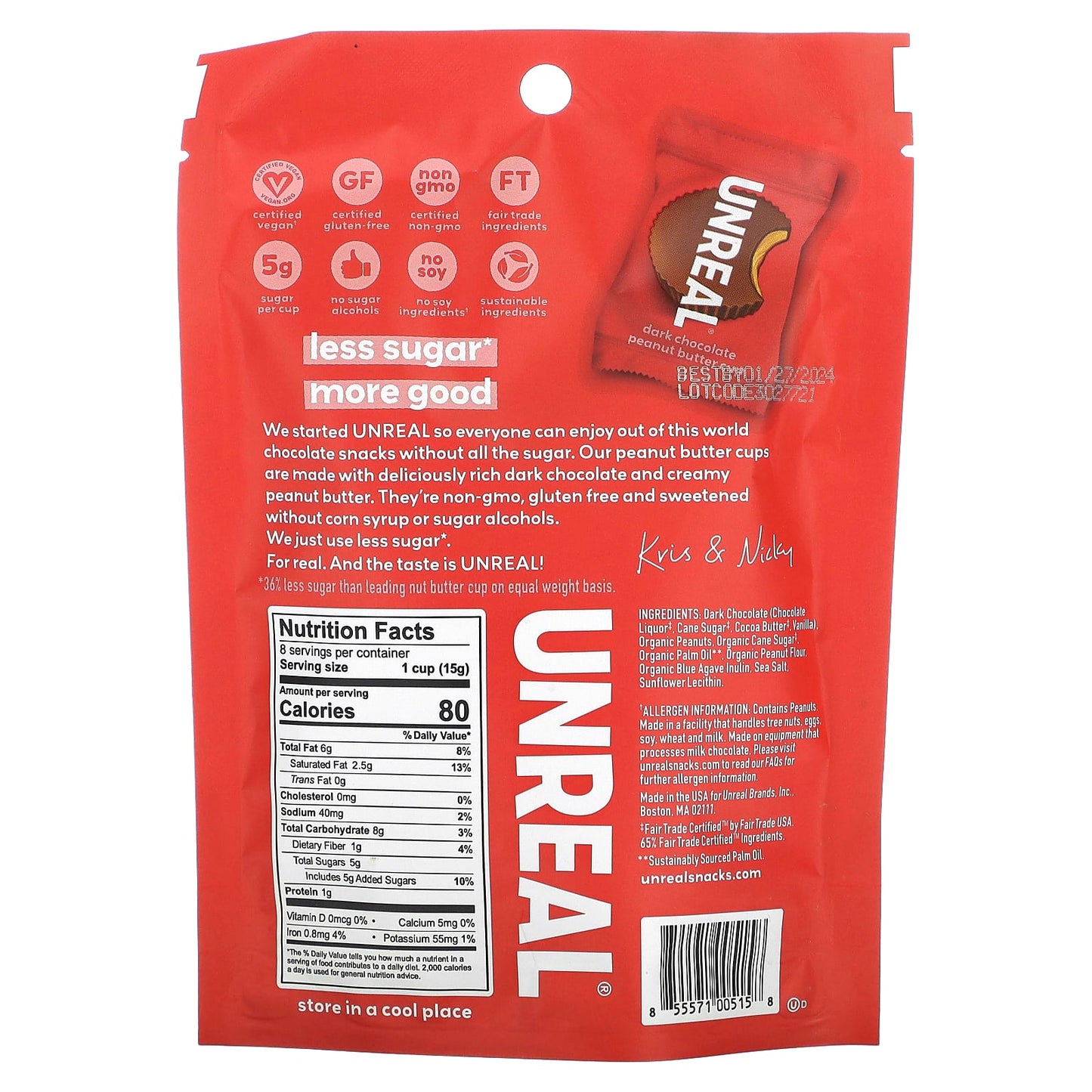 Unreal, Dark Chocolate Peanut Butter Cups, 4.2 oz (120 g) - Image 2
