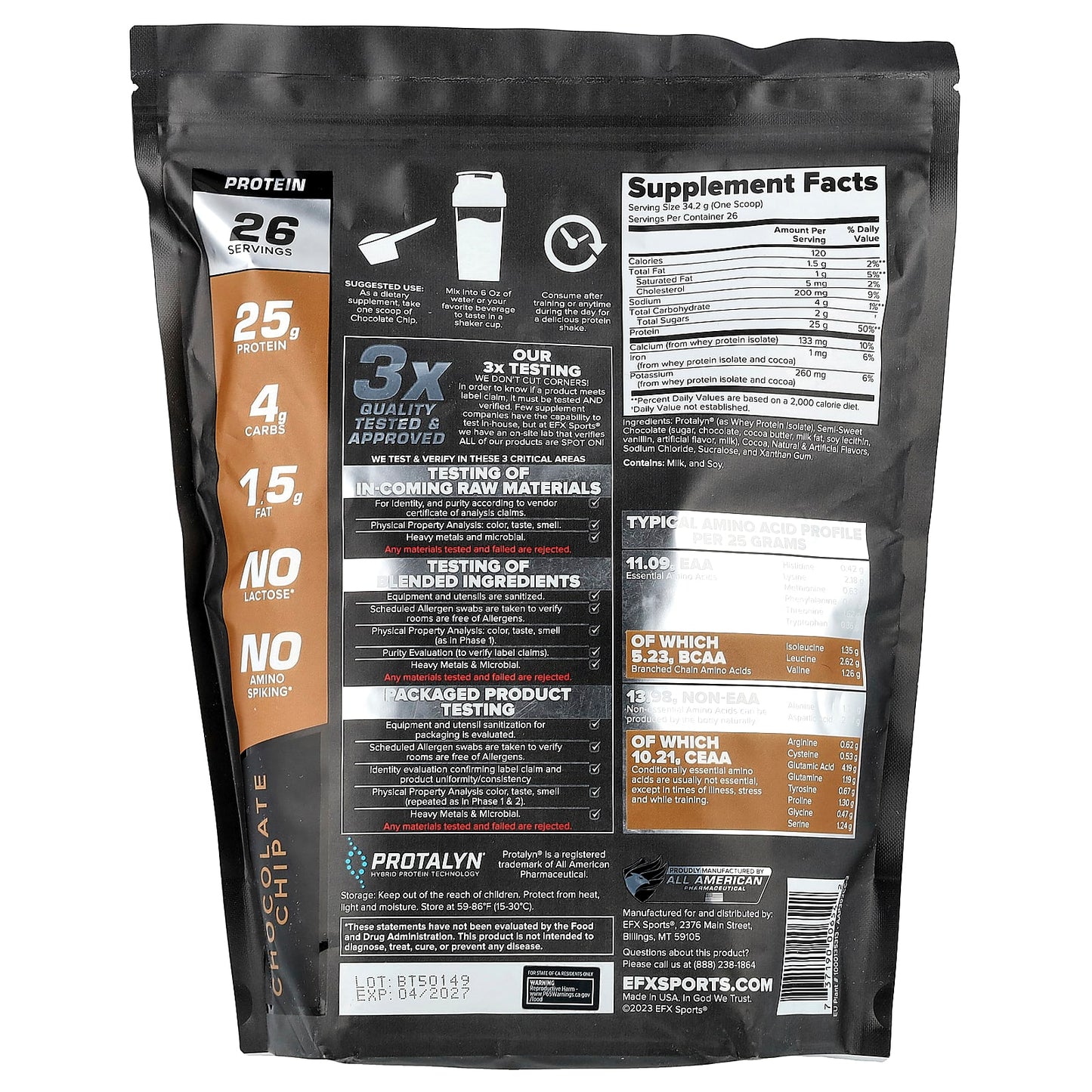 EFX Sports Protalyn Whey Protein Isolate, Chocolate Chip, 2 lb - Lean Muscle Recovery - Image 2