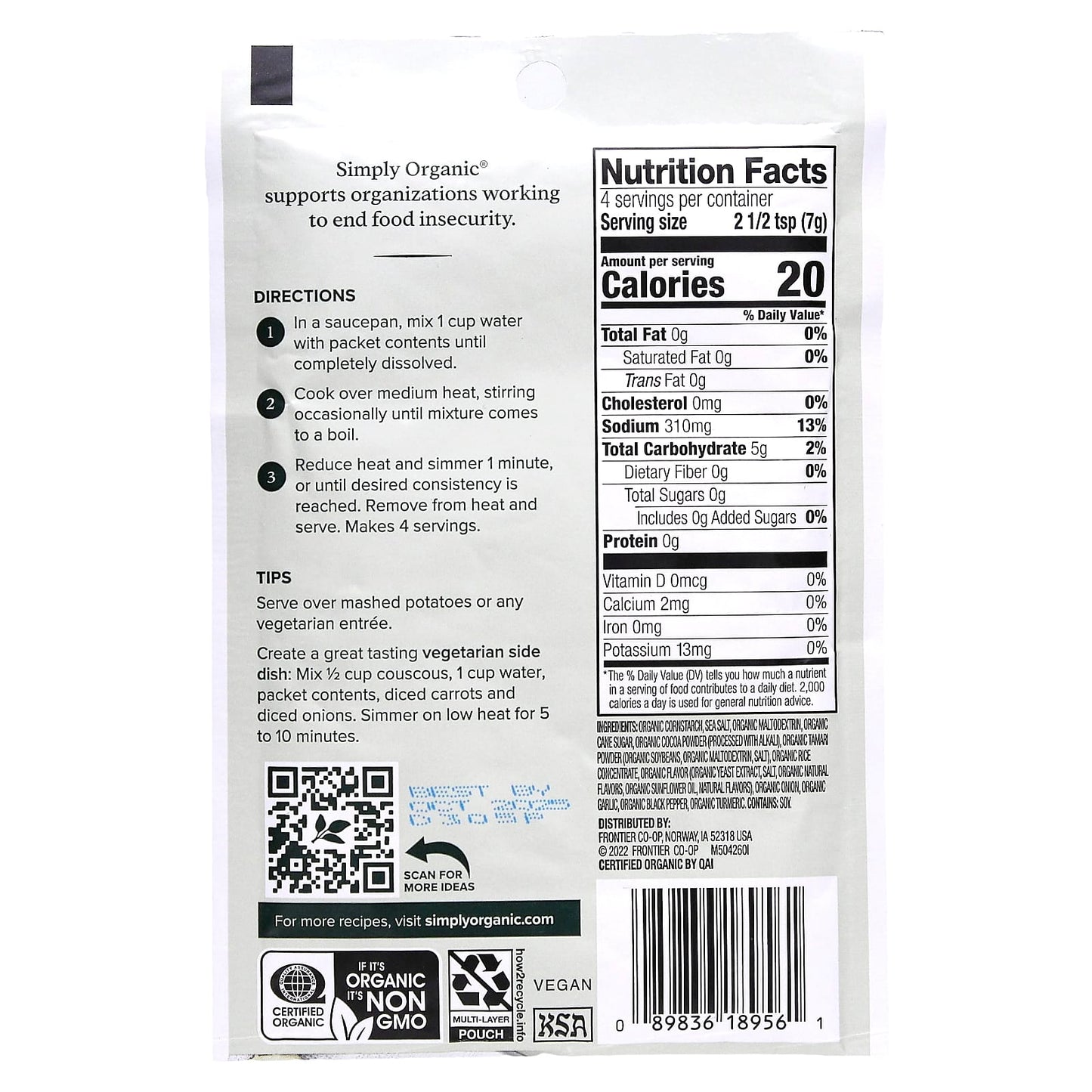 Simply Organic, Vegetarian Brown Gravy Mix , 3 Pack, 1 oz (28 g) Each - Image 2