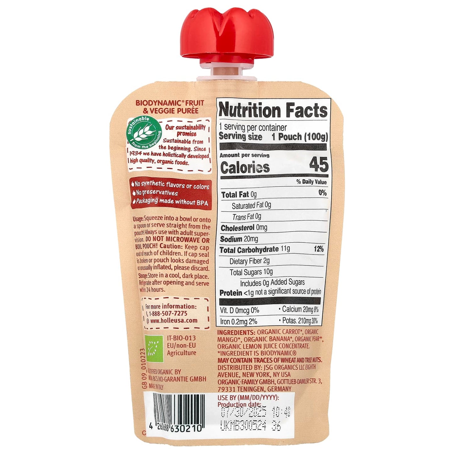 Holle Organic Baby Food Carrot Mango Banana & Pear Puree 6+ Months - Image 2
