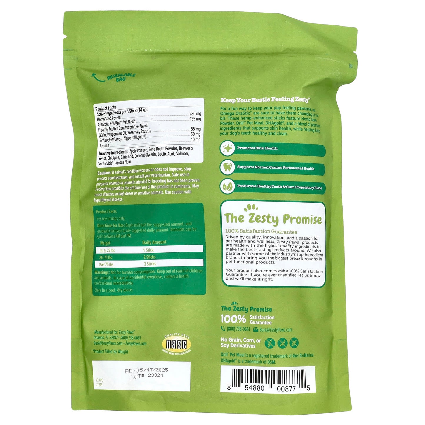 Zesty Paws, Hemp Elements, Omega Orastix, For Dogs, All Ages, Peppermint , 25 oz (709 g)