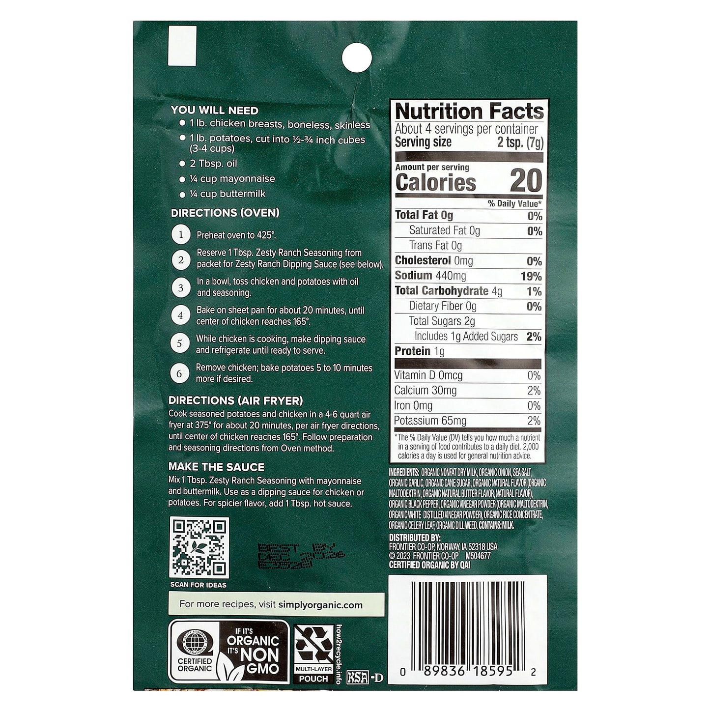 Simply Organic, Sheet Pan Seasoning Mix, Zesty Ranch, 0.99 oz (28 g) - Image 2