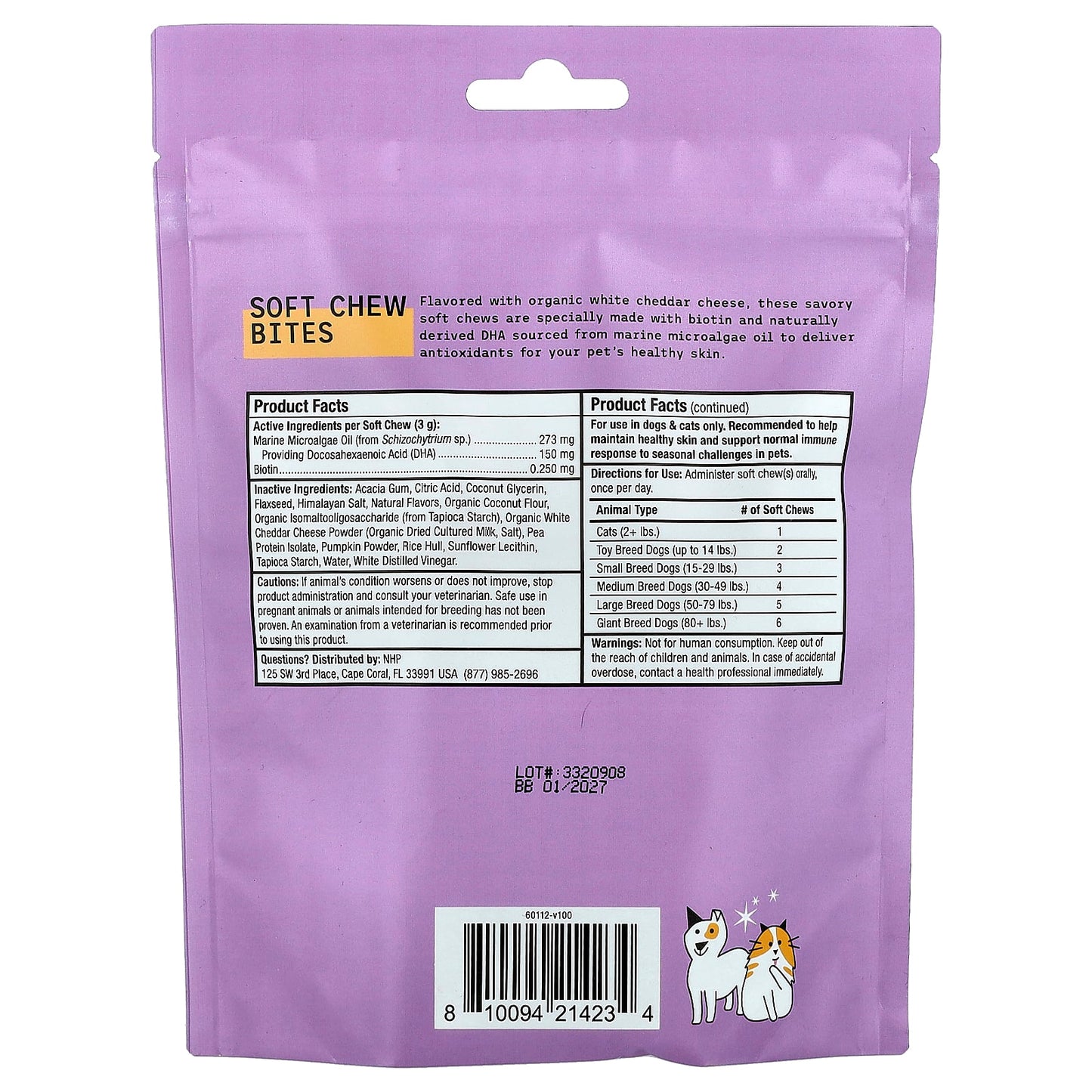 Dr. Mercola, Skin Support Bites, For Dogs & Cats, White Cheddar , 6.34 oz (180 g)
