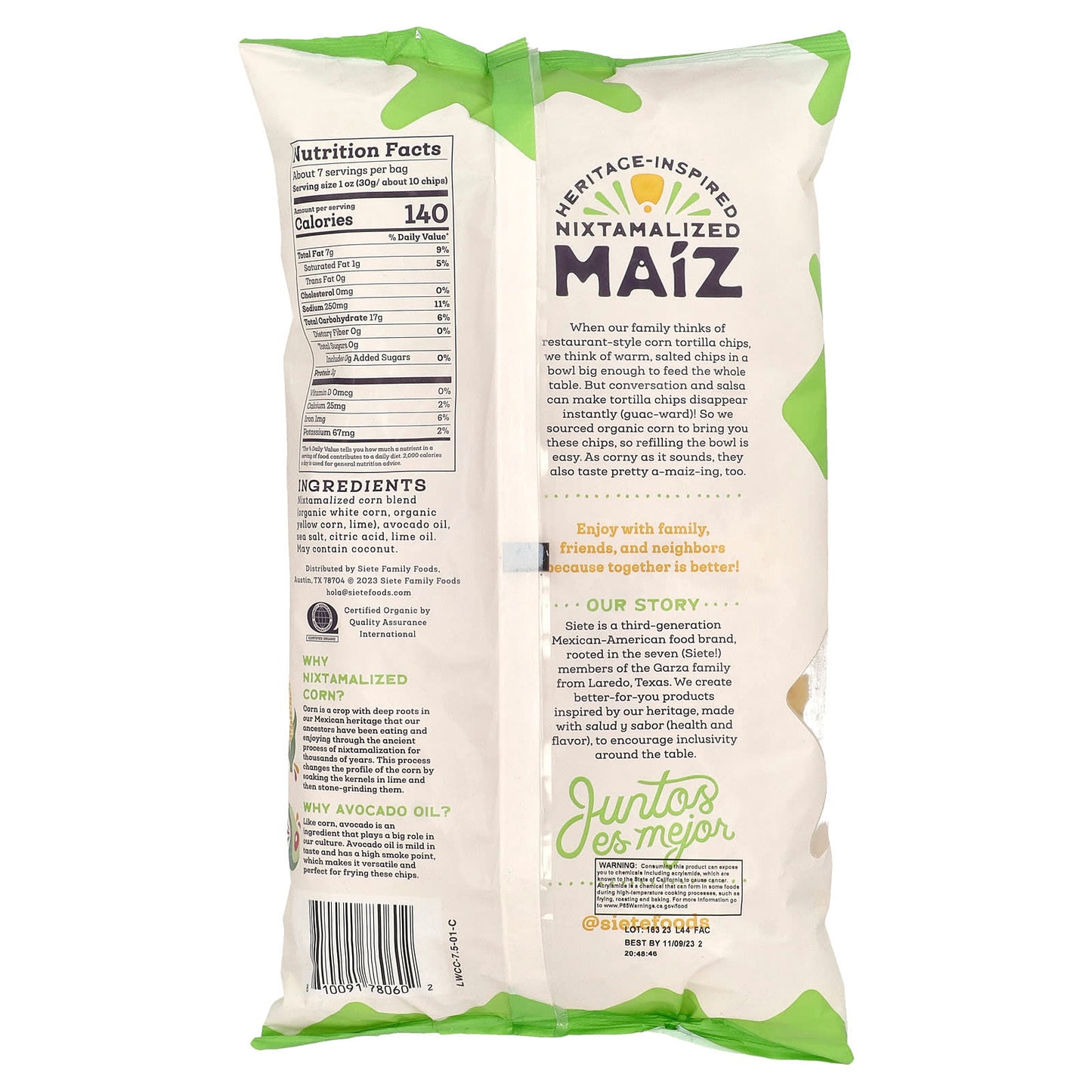 Siete, Maiz Totopos Corn Tortilla Chips, Lime , 7.5 oz (212.6 g) - Image 2