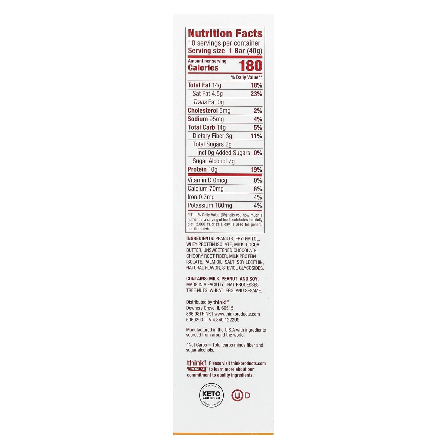 Think !, Delight Protein Bar, Chocolate Peanut Butter Pie , 10 Bars, 1.41 oz (40 g) Each - Image 2