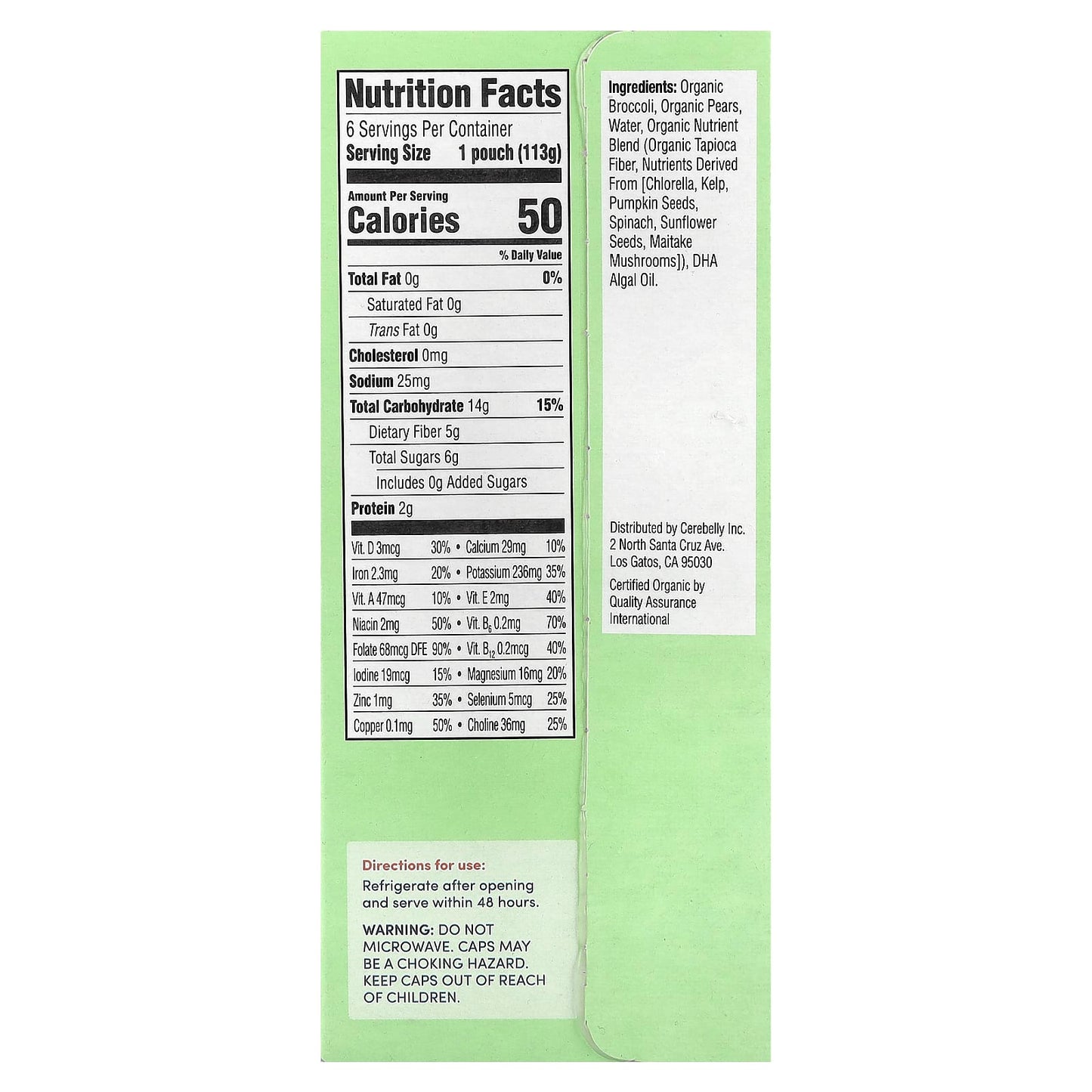 Cerebelly Organic Baby Puree: Brain-Boosting Broccoli & Pear - Image 2