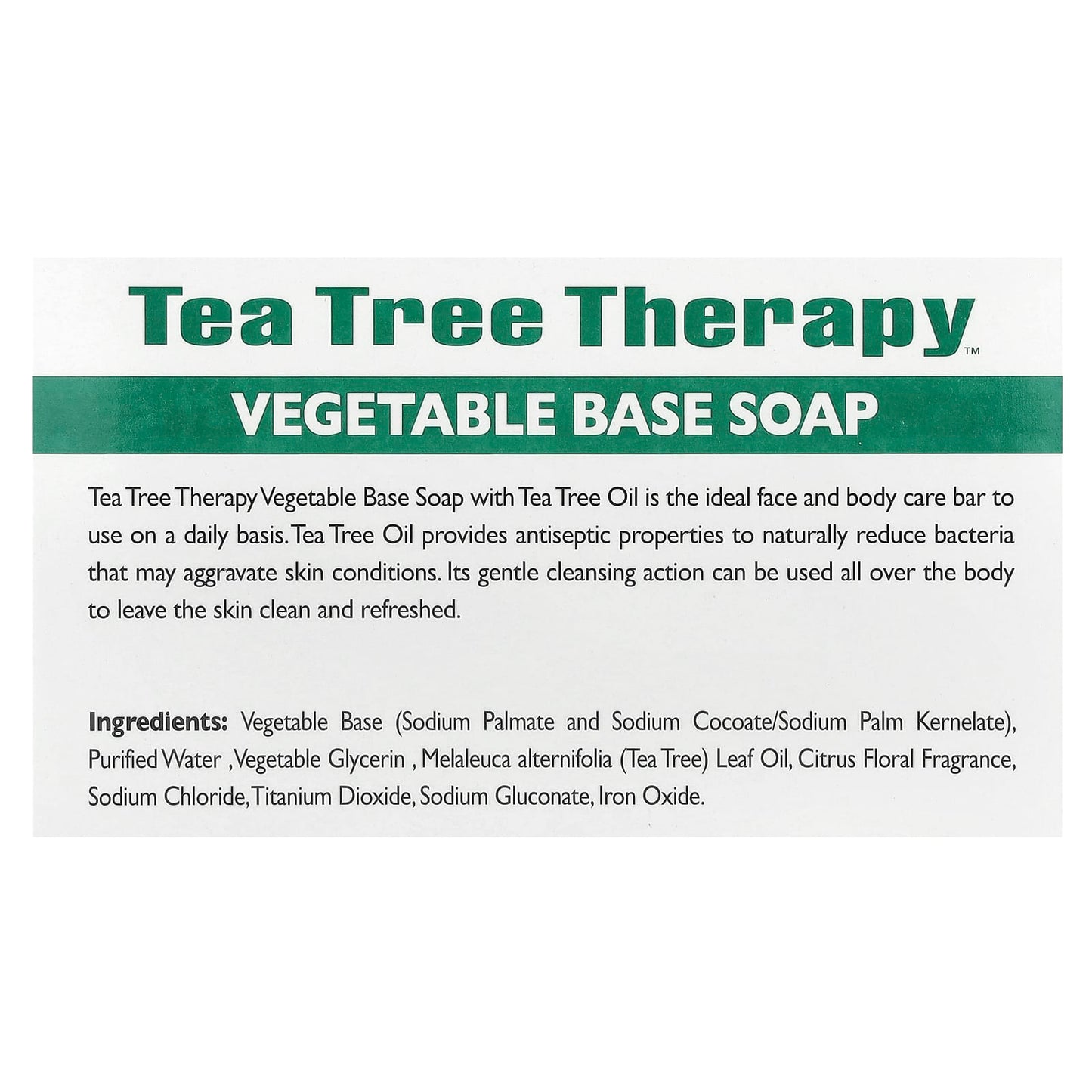 Tea Tree Therapy, Vegetable Base Bar Soap with Tea Tree Oil, 1 Bar, 3.9 oz (110 g) - Image 2