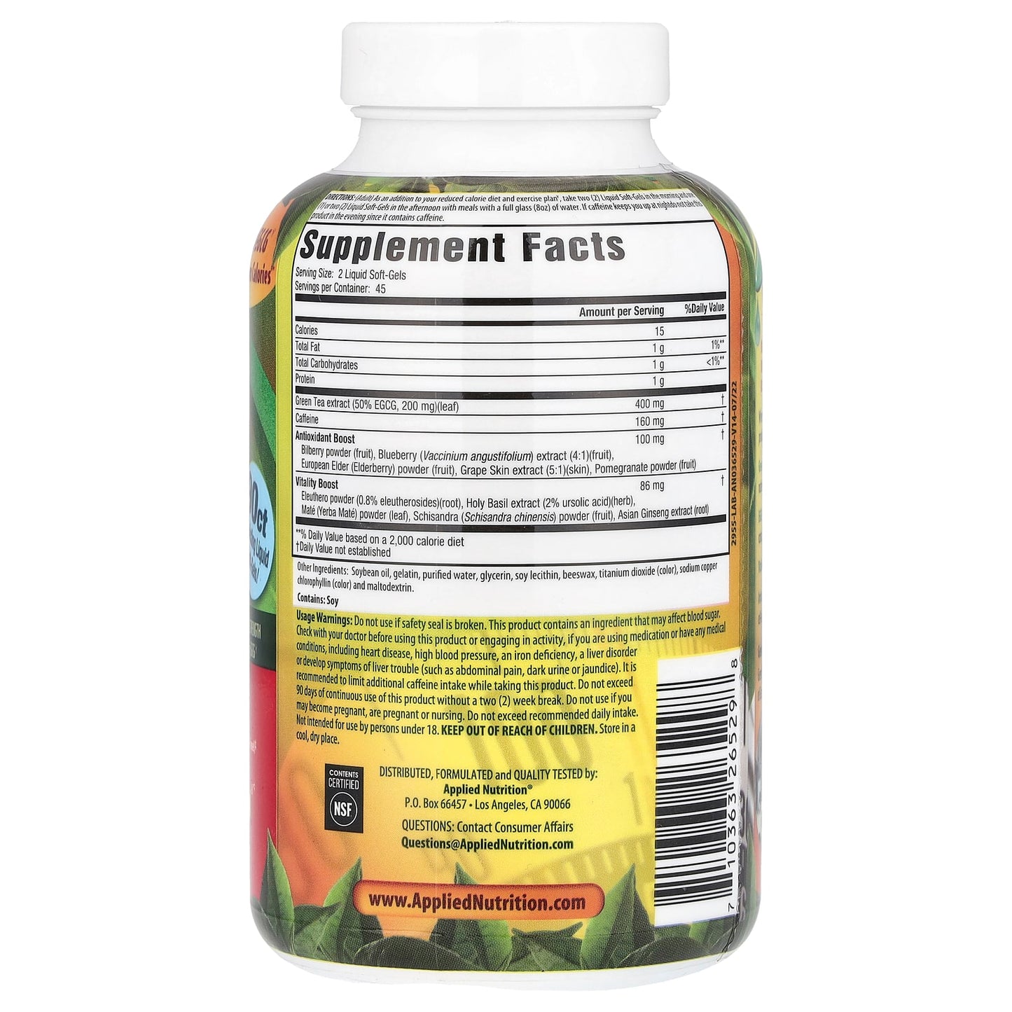 Applied Nutrition Green Tea Fat Burner Liquid Soft-Gels 90ct - Image 2