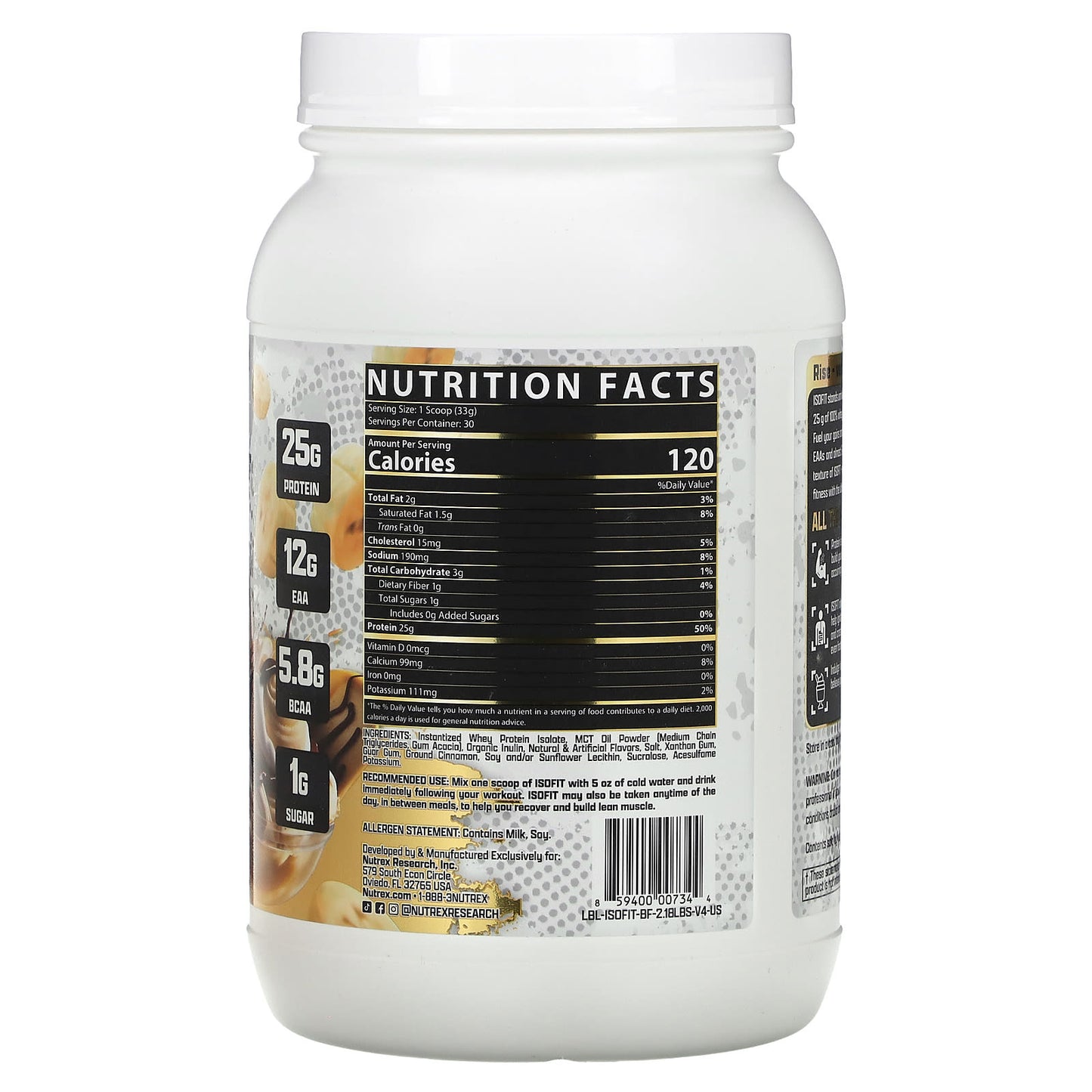 Nutrex Research, IsoFit Protein, Bananas Foster, 2.18 lbs (990 g) - Image 2